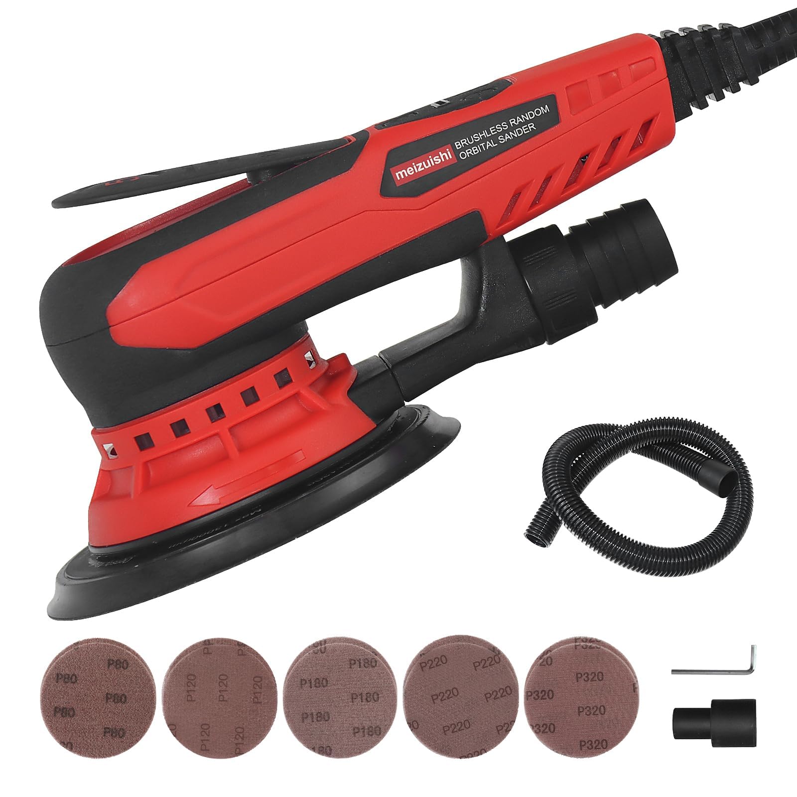 Ponceuse Excentrique Électrique 150mm, 350W Ponceuse Orbitale 5 mm à Faibles Vibrations avec 6 Vitesses jusqu'à 10 000 tr/min, 10 Disques Abrasifs, pour Bois Métal Carrosserie
