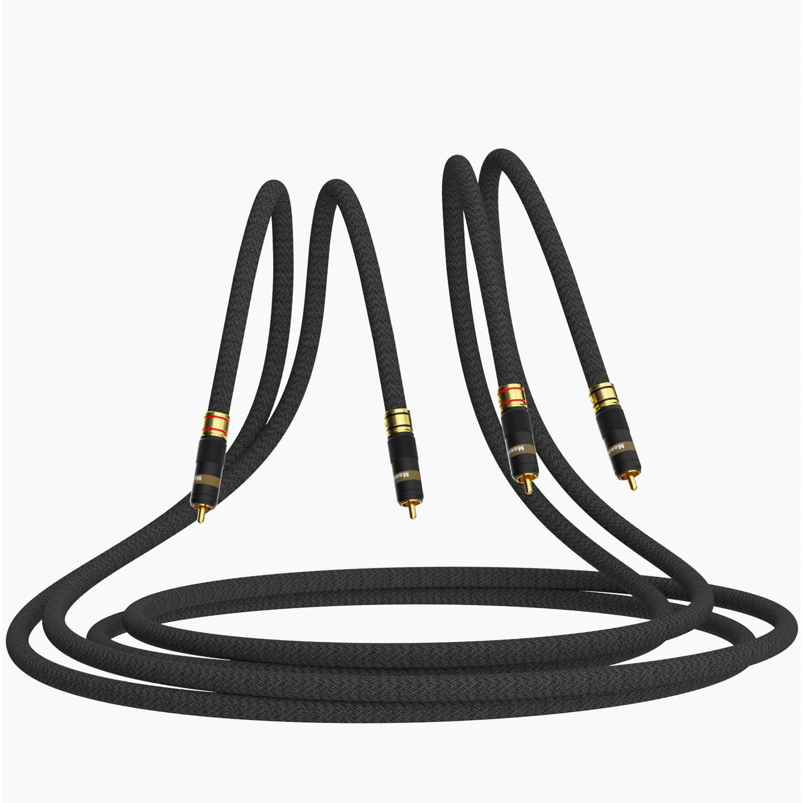 Monosaudio High-End HiFi Cinch-Kabel 1m A202R | 5N OFC Versilbert Kupfer, 24K Vergoldete Kontakte, Doppelabschirmung geflochten