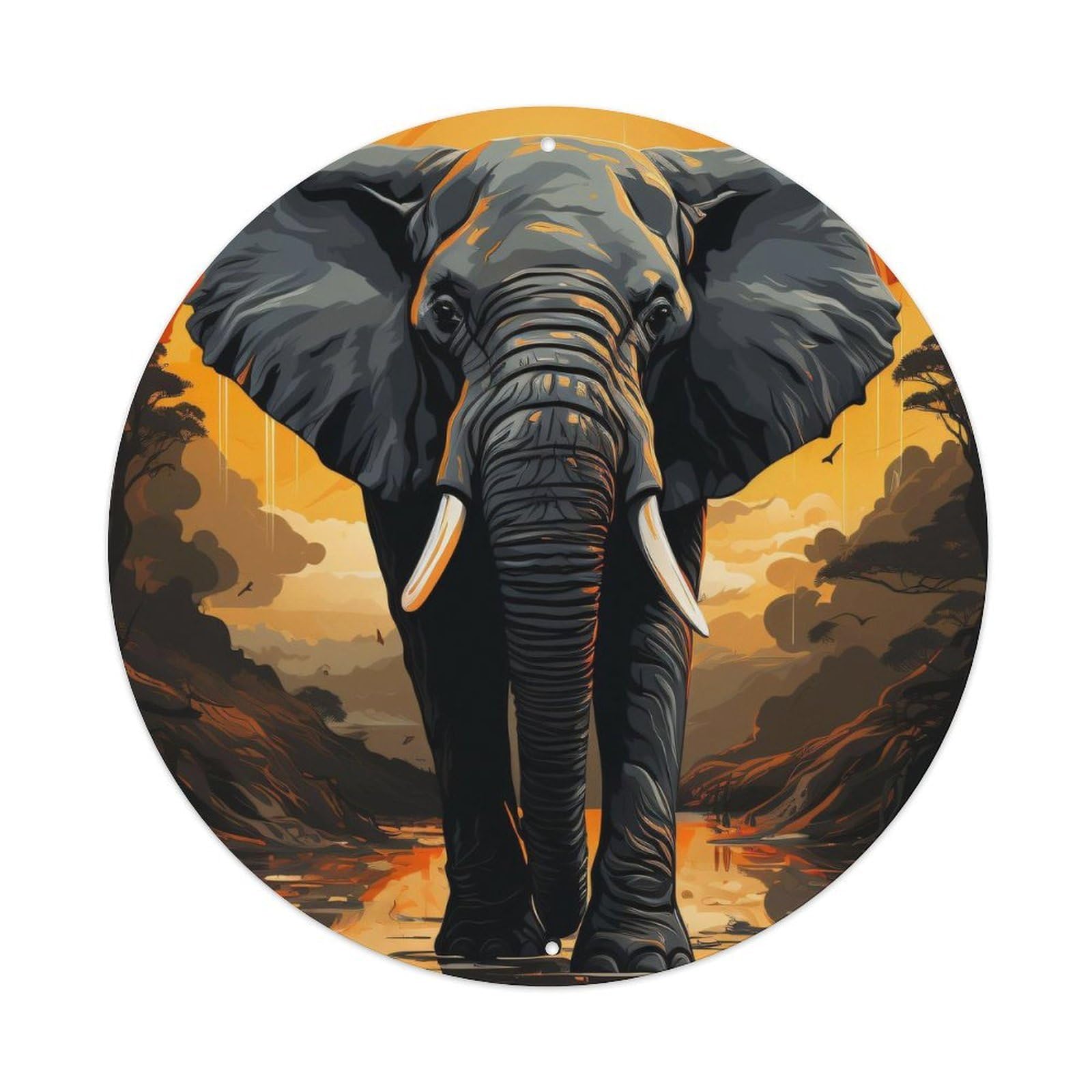 Animal Artwork Elephant Walking Slowly Vintage Metal Tin Sign Plaque Wall Decor for Cafe, Club Bar, Office, Garden Metal Poster 8x8Inch