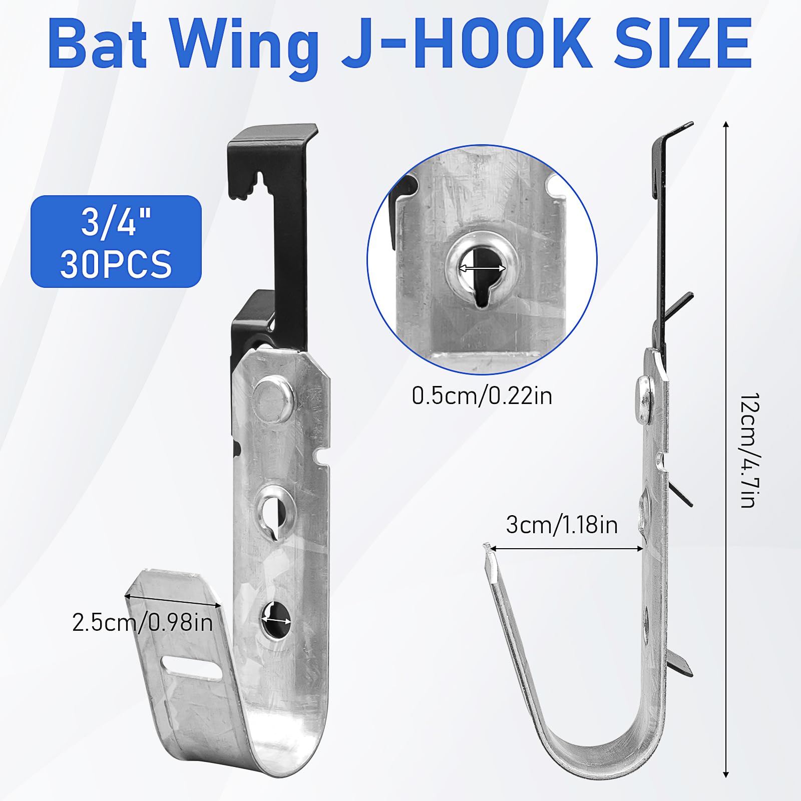 3/4\" Heavy Duty Metal Cable & Wire Support Batwing J-Hook Hangers With Bat Wing
