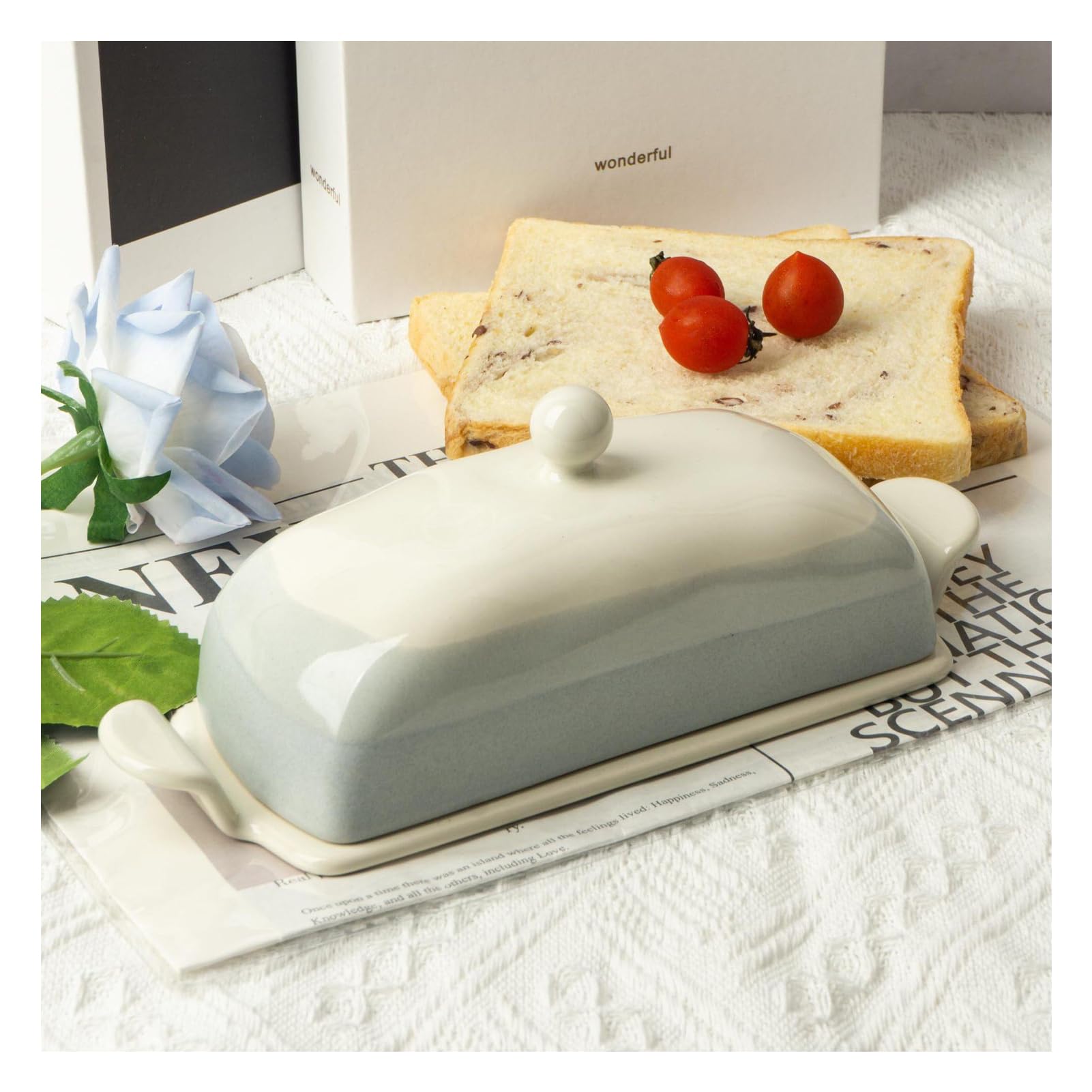 Dxcaicc Butter Dish, Ceramic Butter Dish with Lid, Ceramic Butter Dish for Countertop, Cheese Butter Box, Butter Tray Butter Dish Covered