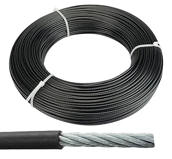 JFG 5mm Gym Machine Cable Wire Black PU Coated 6mtrs for Leg curl and Leg extention Gym Machine Cable Rope Pulley for Lifting Gym Equipment