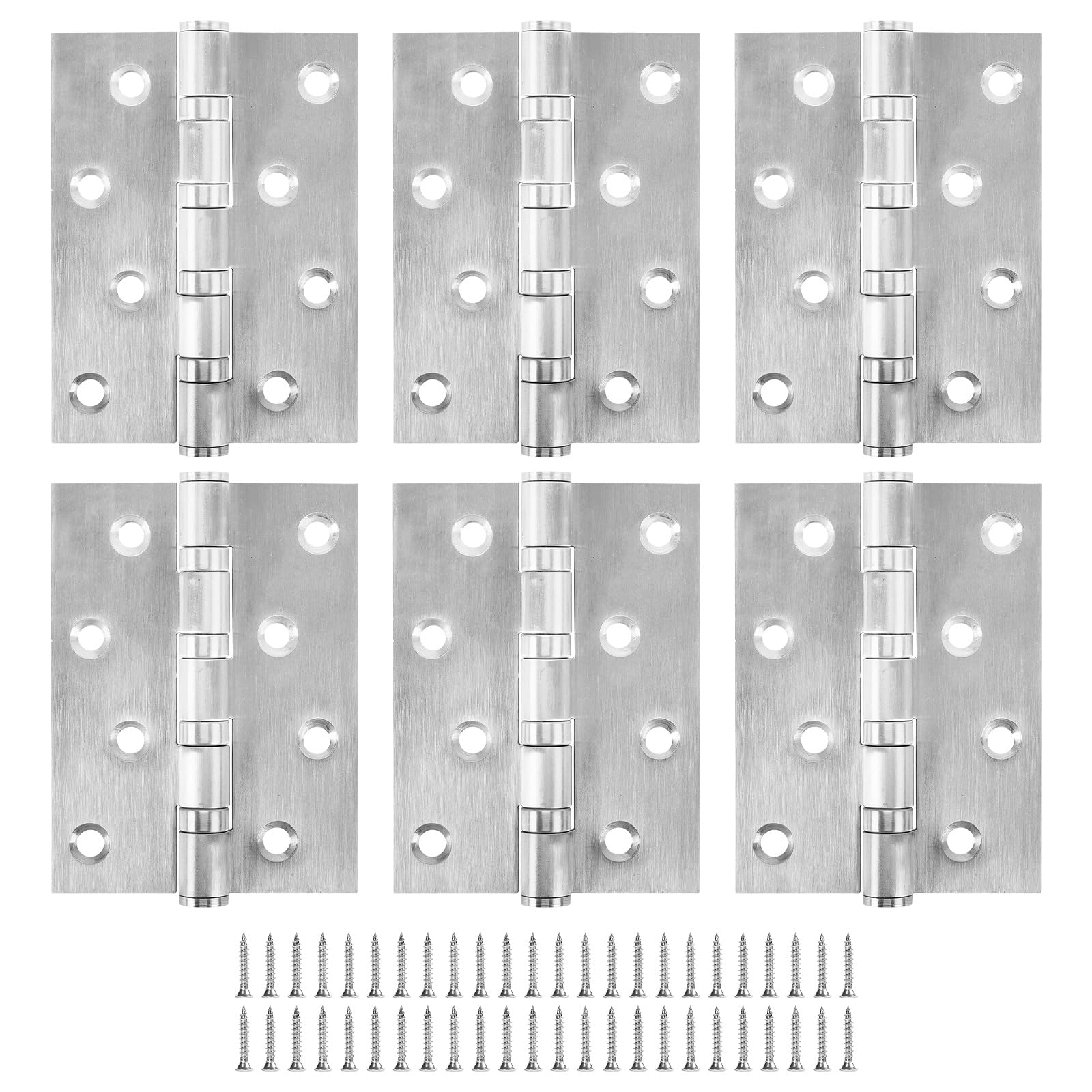 Confezione da 6 cerniere per porta con cuscinetti a sfera con angoli quadrati, cerniere in acciaio inox resistenti con viti per porte esterne e interne, nichel spazzolato