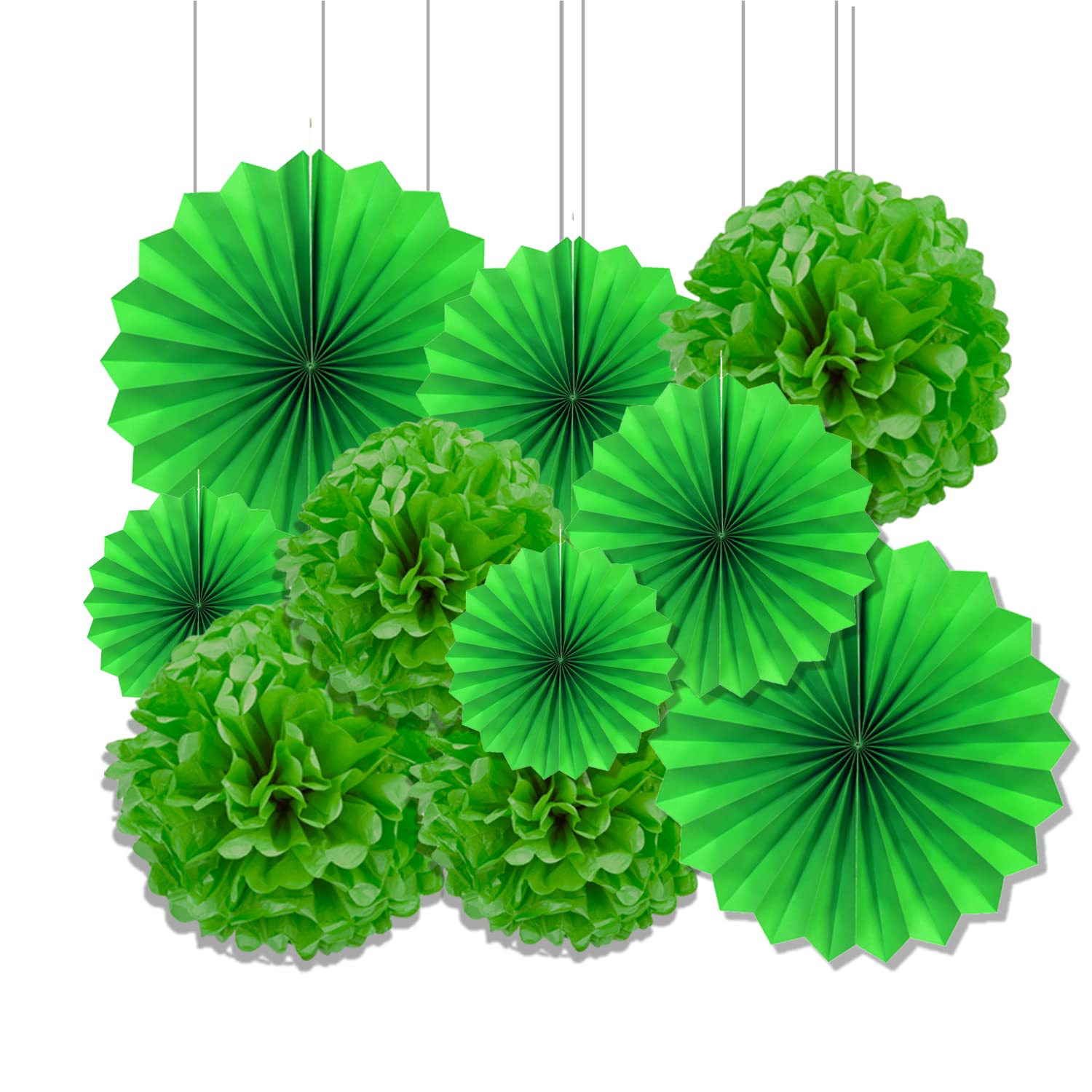 Vsosfiza Dekoration Grün: Hängender Pompons und Fächer aus Seidenpapier für Hochzeit, Geburtstag, Party (10 Stück)