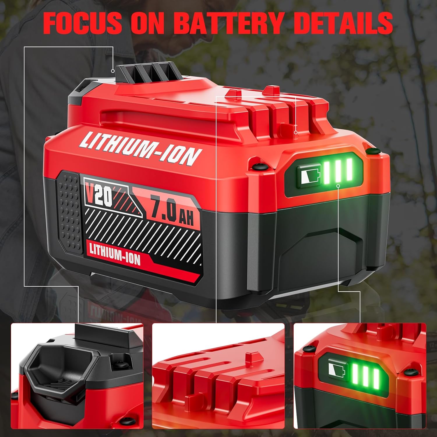 Upgrade 2PACKS 7.0Ah CMCB204 Replacement for Craftsman 20V Battery Compatible for Craftsman Batteries V20 Lithium Ion Battery CMCB205 CMCB201 CMCB202 CMCB206 CMCD700C1 CMCS500B 20 Volt Power Tools - Image 6