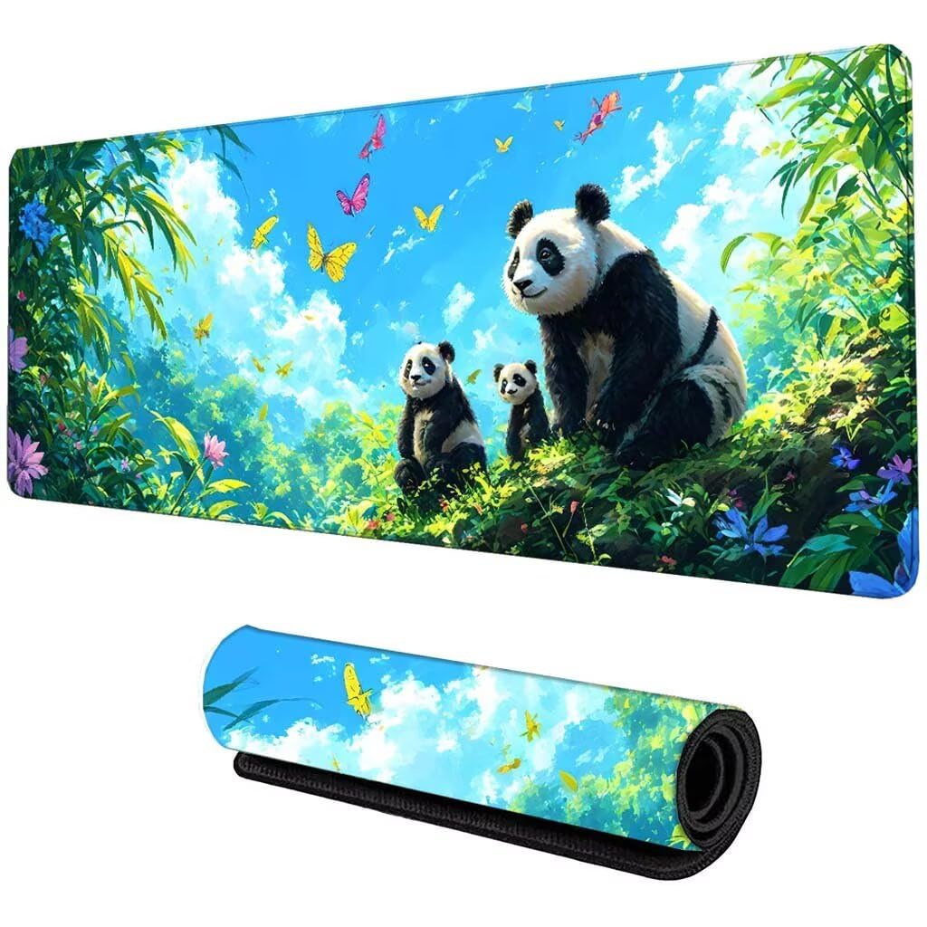 Podkładka pod mysz, zielona, podkładka pod mysz, panda, gamingowa podkładka pod mysz, duża podkładka na biurko, z antypoślizgową gumową podstawą, przeszyte krawędzie, wodoodporna podkładka pod mysz,
