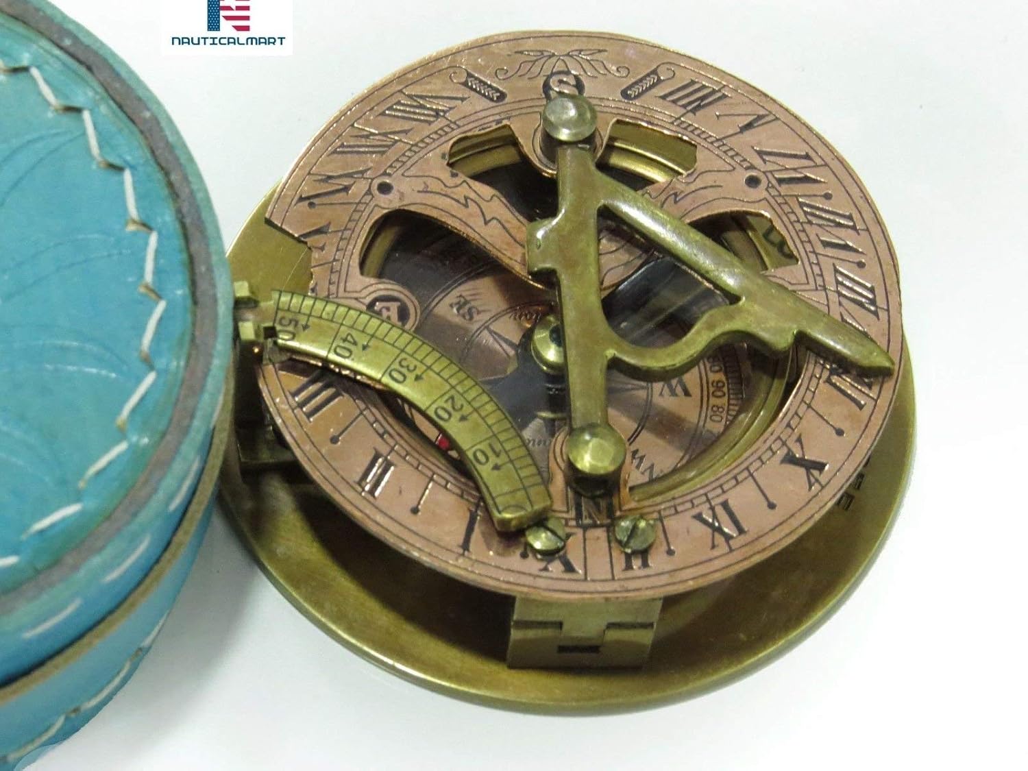 NauticalMart Sundial Compass Solid Brass 3" - W/Leather Case