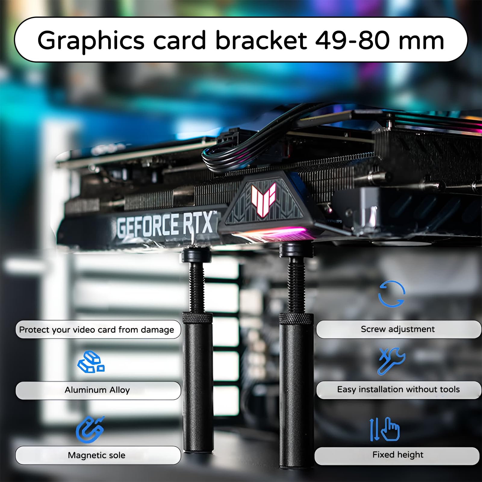 Supporto Per Scheda Grafica GPU Regolabile 74-120mm – Alluminio Con Magnete, Antiscivolo E Design Telescopico