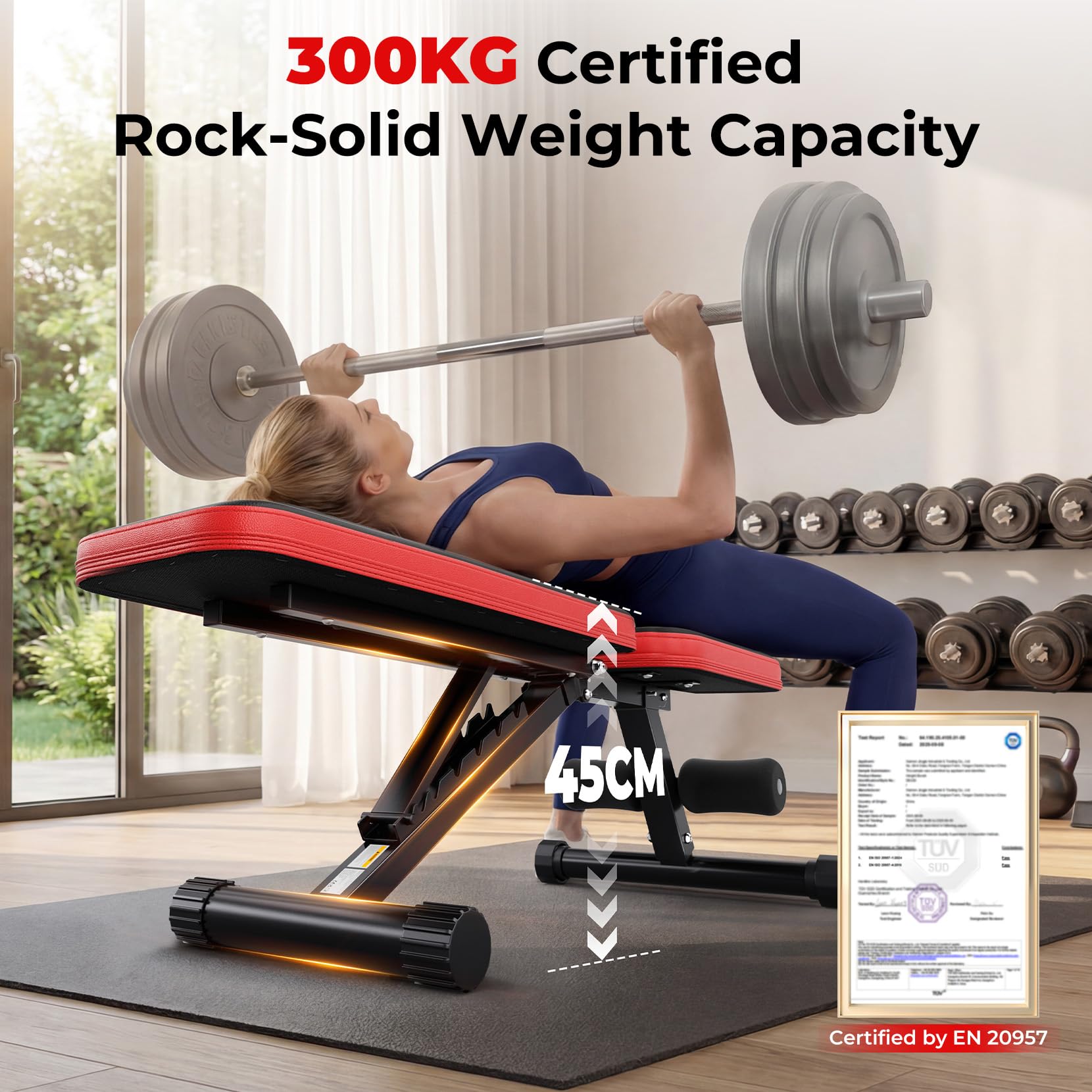 Banc de Musculation Réglable, 9 Positions – Banc Pliable Fitness Incliné, Plat et Décliné, Banc d’Haltères Compact en Acier pour Entraînement Complet à Domicile