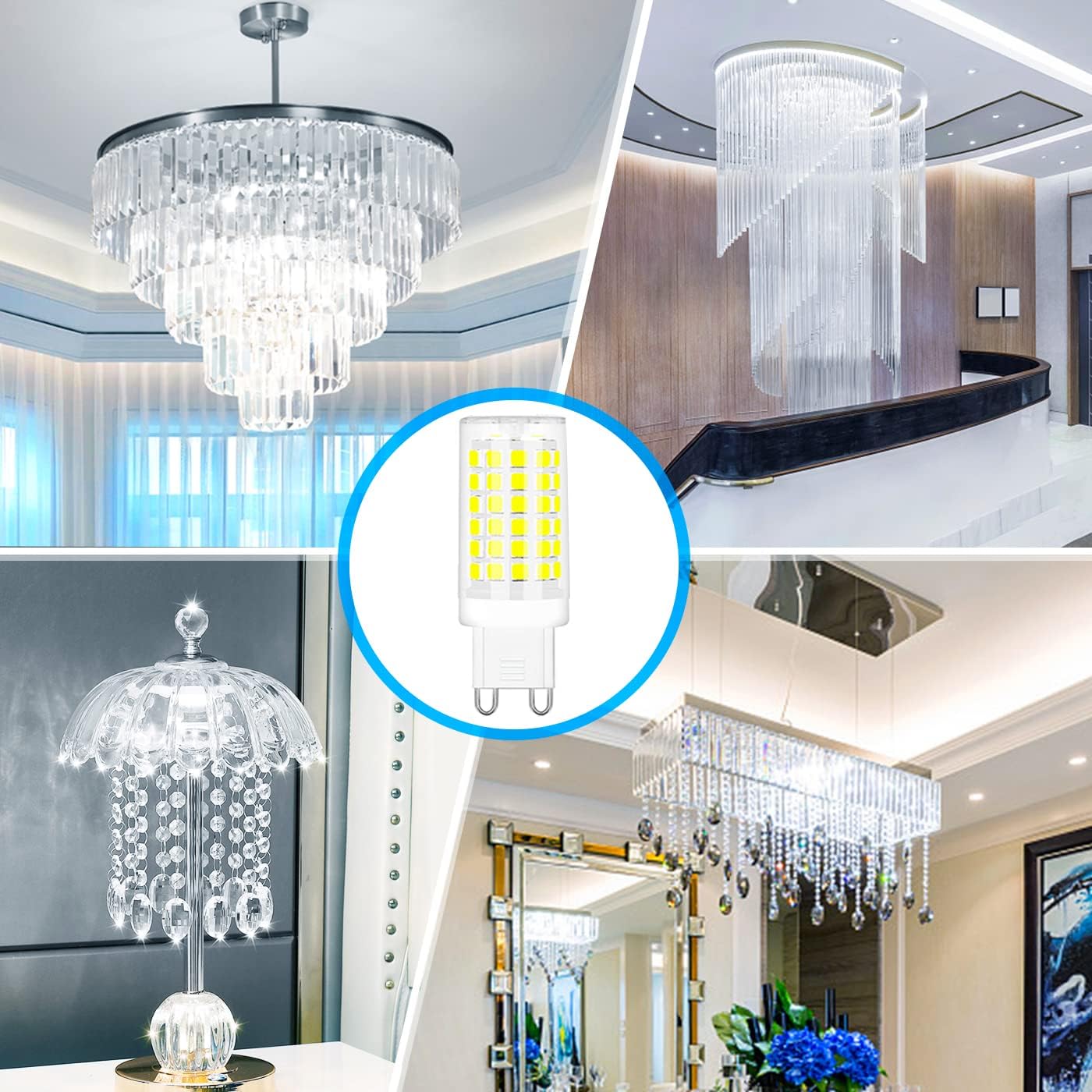 Prosperbiz G9 LED Light Bulbs Dimmable, 60W Halogen Equivalent 6000K Daylight White G9 Base Chandelier LED Bulb, 6W T4 Bi Pin Base Lamp Light Bulb for Indoor Home Lighting,10 Pack