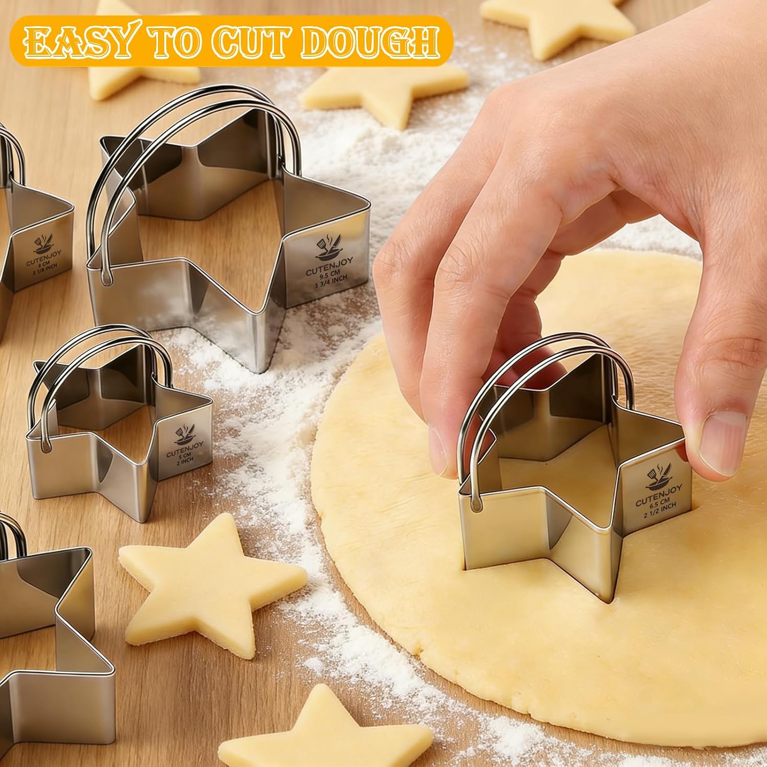Star Cookie Cutters (5 Pieces/Set), Biscuit Cutter Set with Handle | Professional Baking Dough Cutter Tools for Cakes, Sandwiches, Donuts, Dumplings
