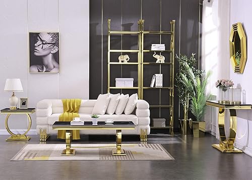 Miniatura 8 de ACEDÉCOR Mesas de consola modernas con base de metal dorado en U y parte superior de textura negra de alto brillo para sala de estar, oficina,