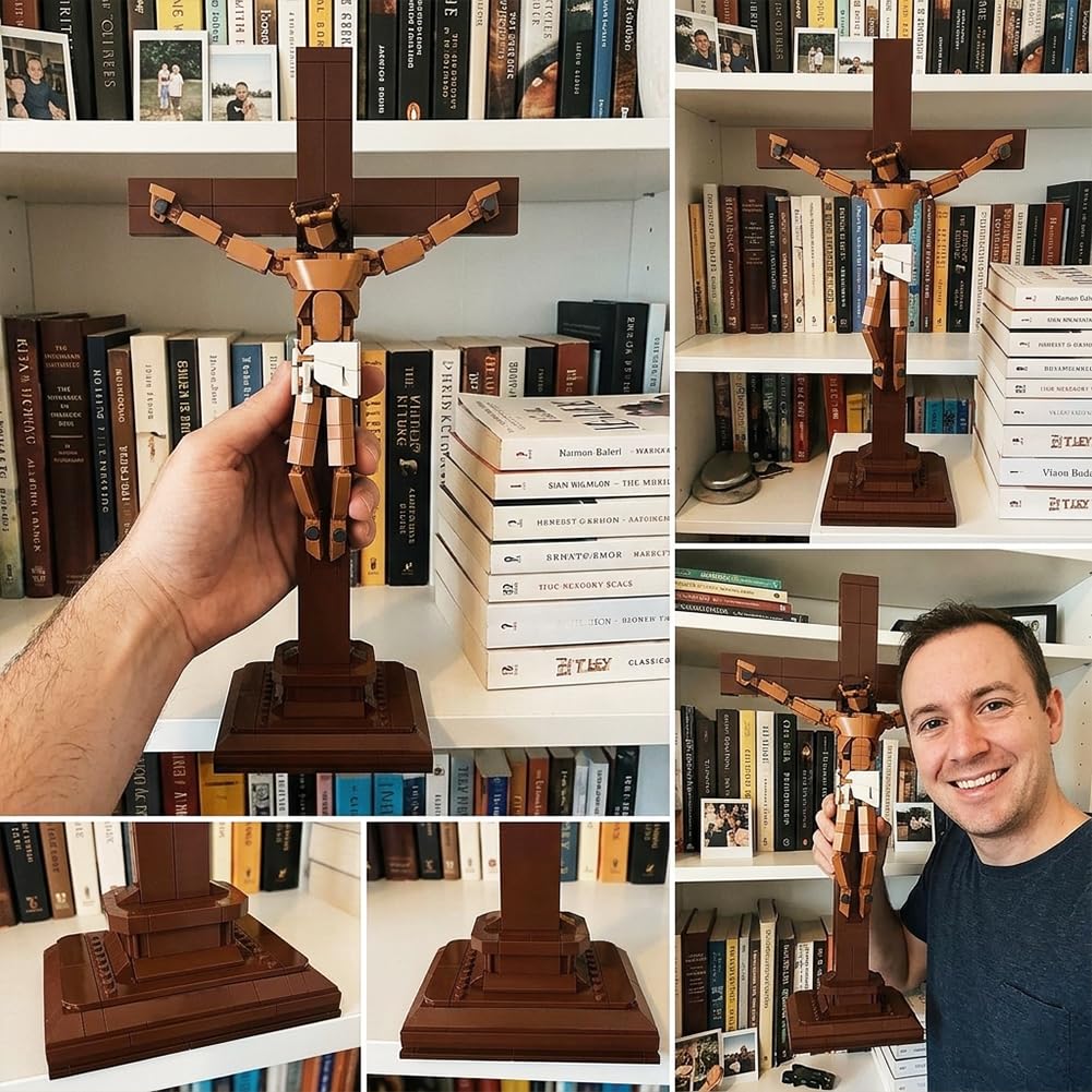 Set de piezas de construcción de la crucifixión de Jesús de 588 piezas, kit de construcción de modelo de cruz cristiana, juguete de construcción de figura religiosa para jóvenes y adultos, decoración