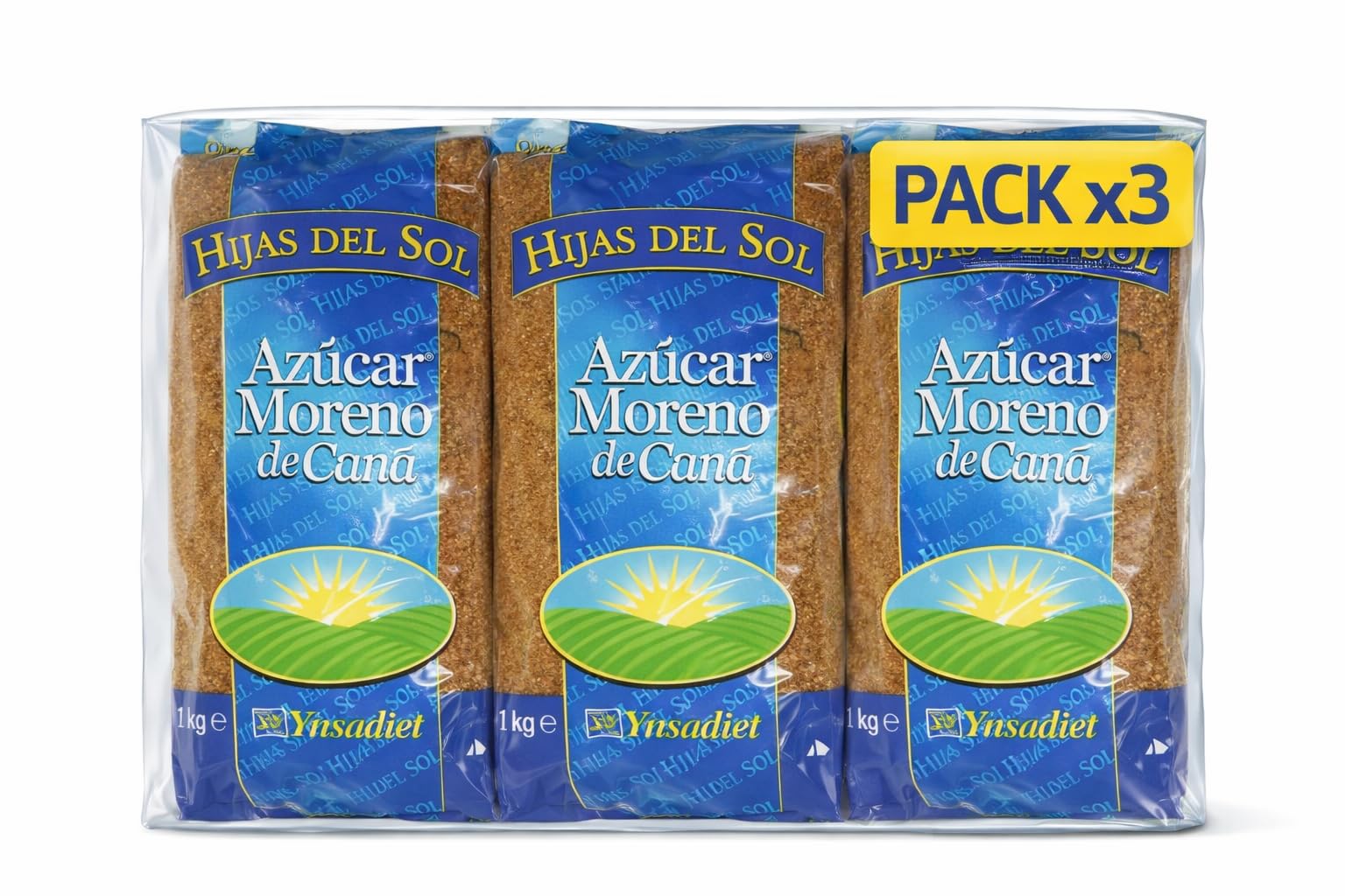 Pack 3x Azúcar Moreno Integral de Caña Hijas Sol 1 kg | 3 Paquetes de 1 kg (Total 3 kg) | Azúcar Integral de Caña | Ideal para Endulzar