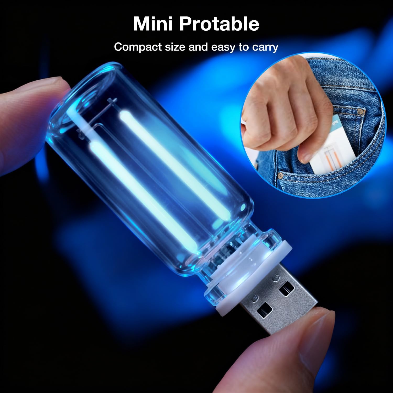 2 PCS USB Car Lights, Touch Dimmable Retro Mini Glass Bottle LED Ambient Night Light for Vehicle Interior, Bedroom, Hallway, Camping, Holiday and Party Decoration (Blue)