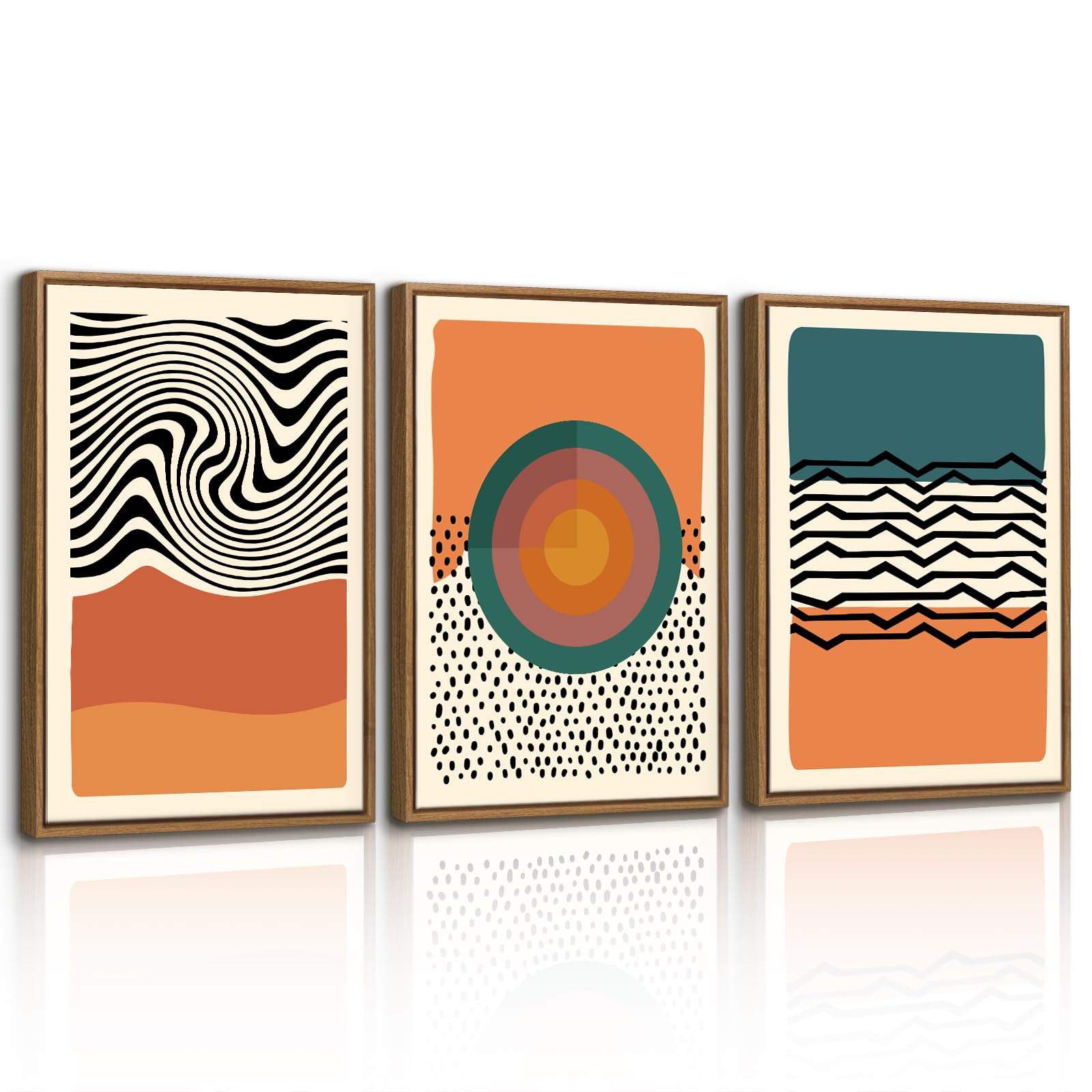 WENGTIAO Quadri su Tela con Cornice, Boho Vintage Astratto Stampa su Tela | Minimaliste Brillant Arancioni Blocchi Linee per Quadro Moderno Soggiorno Camera da Letto Decorazioni Parete 30x40cmx3