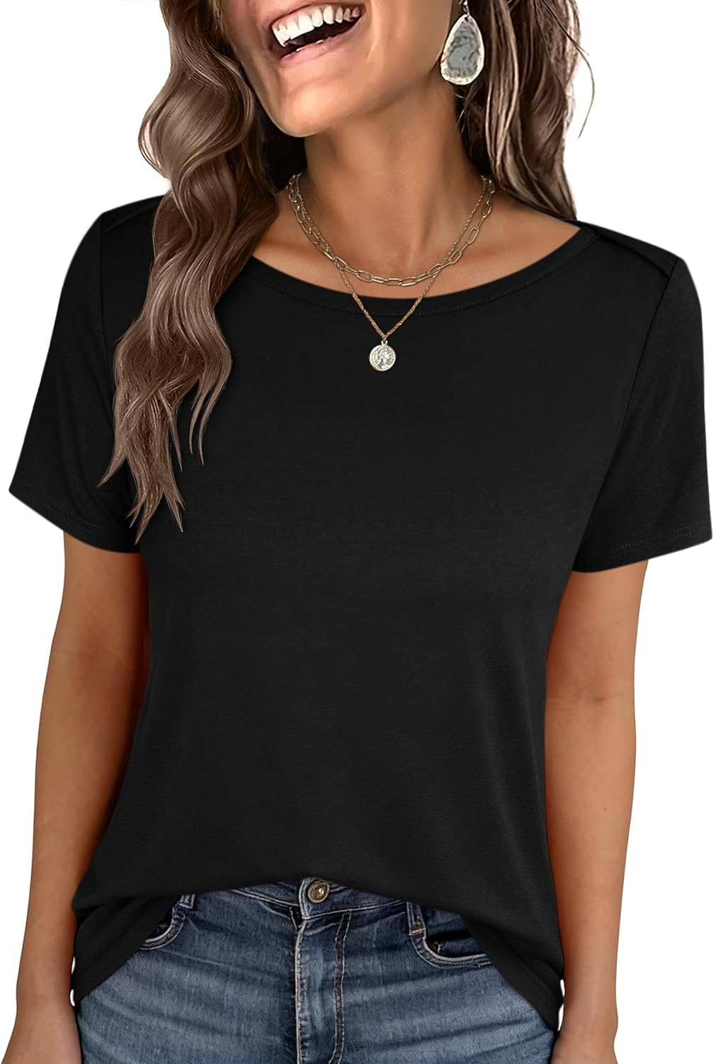 ANRABESS Womens Boat Neck Tops Short Sleeve T-Shirts Causal Fashion Tee Shirts 2026 Summer Spring Clothes