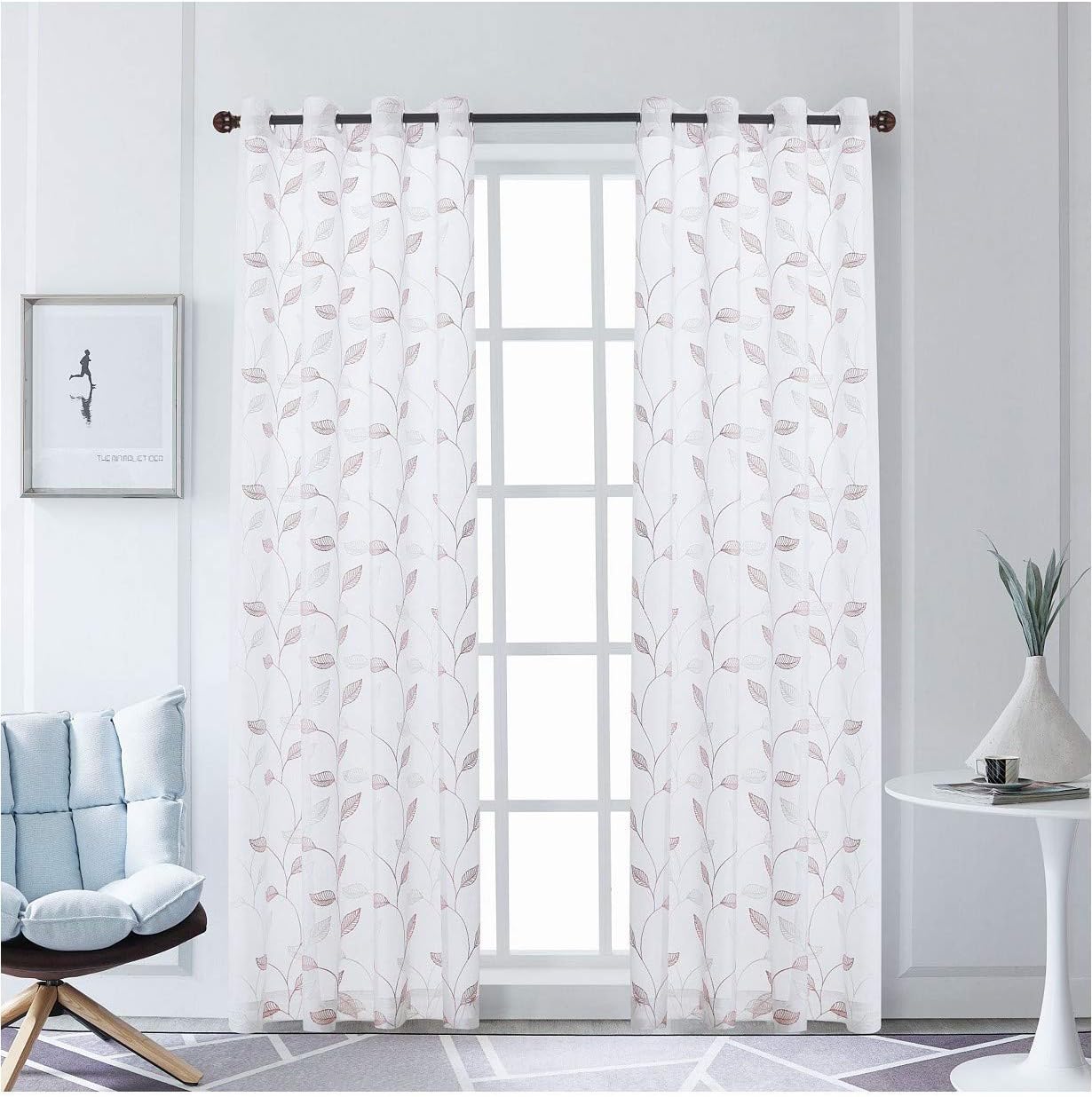 Lushh Atlanta Sheer Embroidery Curtain with Hemming strip, 135 * 300 Cm Color- Beige-1 Pair