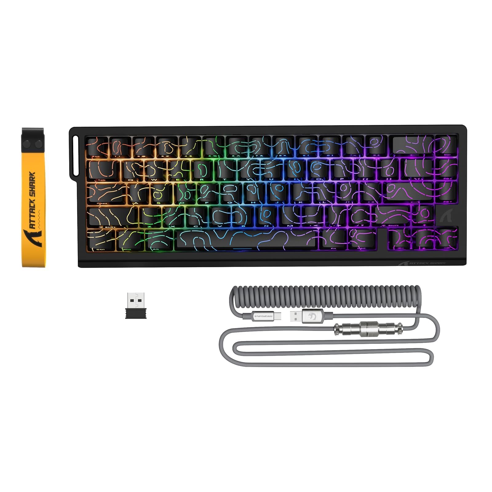 ATTACK SHARK X68PRO HE Clavier Gaming à Déclenchement Rapide sans Fil, Précision RT de 0,01 mm, Clavier Filaire à Effet Hall, 8000Hz, Actionnement Réglable, Snap Tap, RGB, C01 Câble – Noir