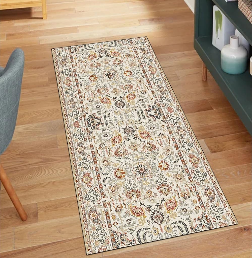 Alfombra beige antideslizante de 90x120 cm lavable para el pasillo de casa
