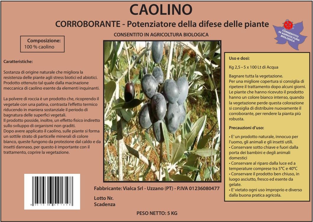 Prodotto Naturale A Base di CAOLINO Ottimo Anche Contro LA Mosca DELL'OLIVO - Biologico - kg 20
