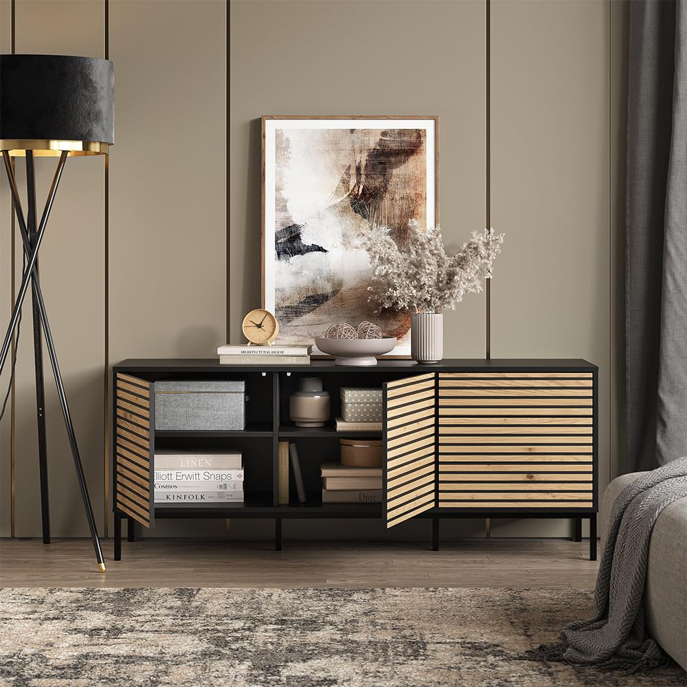 Vicco Lowboard Eliza, Goldkraft Eiche/Anthrazit, 150 x 60 cm | mit 3 Schubladen, zur Aufbewahrung und als TV-Untergestell einsetzbar