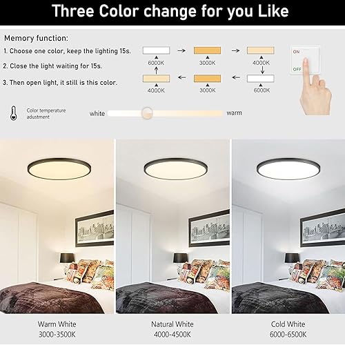 Miniatura 2 de Paquete de 12 luces LED de techo empotradas de 12 pulgadas y 28 W, carcasa negra, 3 colores cambiables (3000 K4000 K6000 K), lámpara de techo
