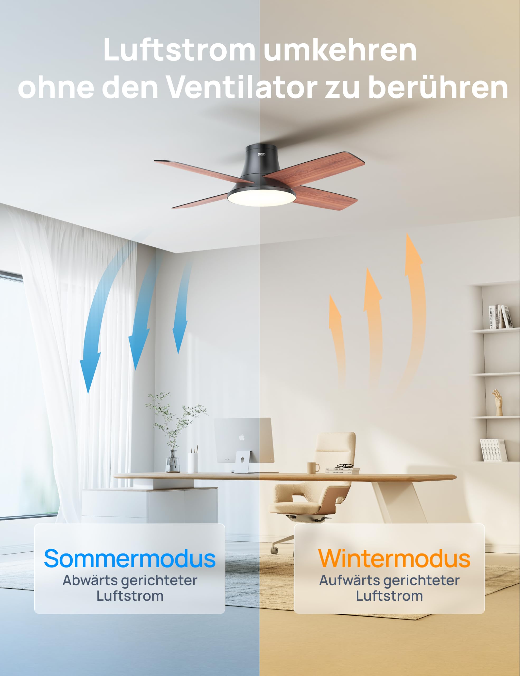 DREO Deckenventilator mit Licht bietet zwölf Geschwindigkeiten, drei Modi und einen leisen Gleichstrommotor. Einfache Montage, dimmbares LED, Fernbedienung und 12-Stunden-Timer in Schwarz