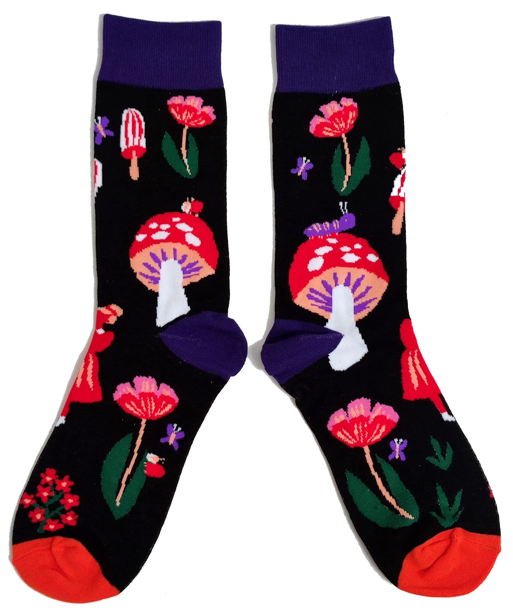 Sock Shack Men's Multicolor Black Mushroom Toadstool Flowers Socks 6-10 Uk / 39-44 Eur / 7-11 Us