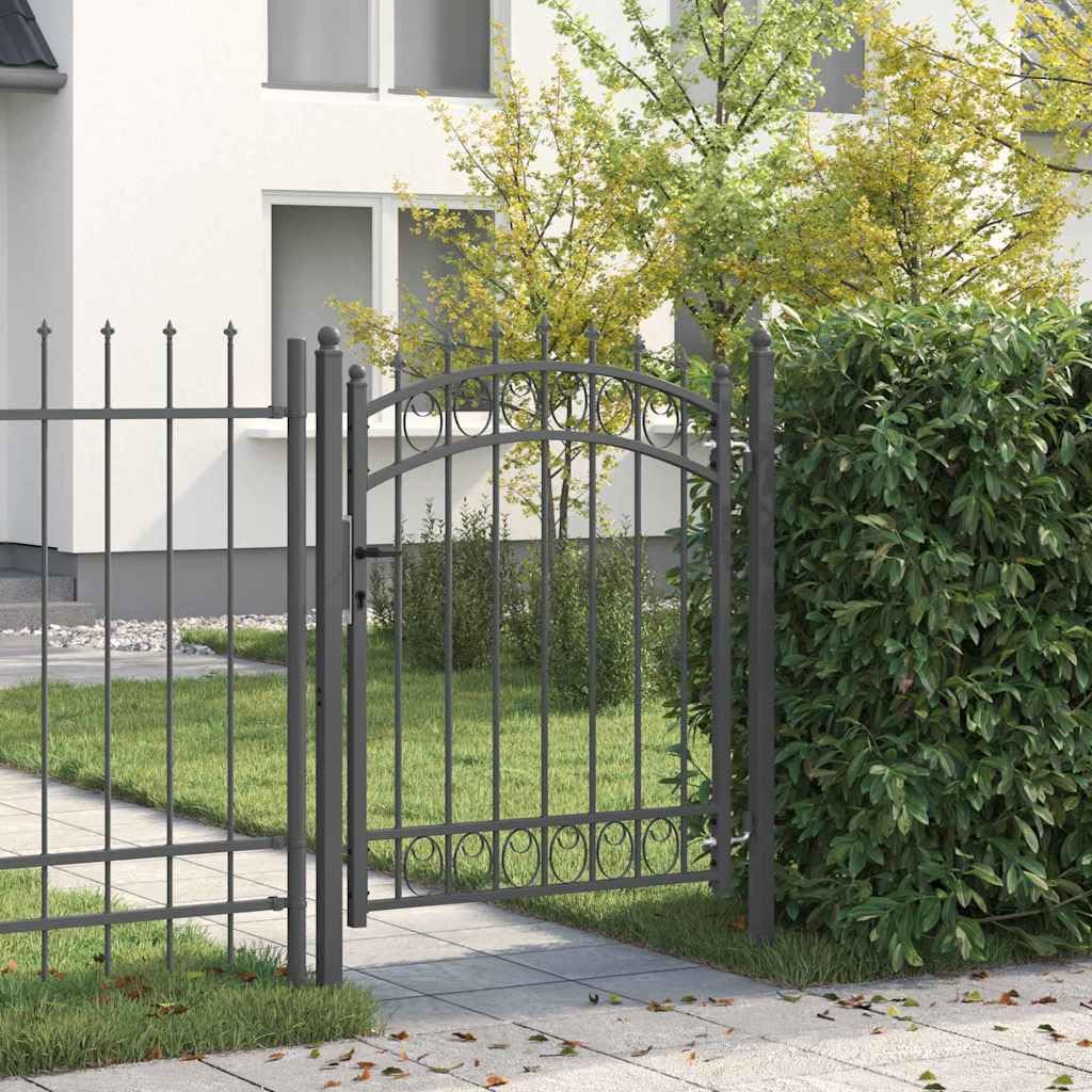 Cancello da Giardino EMMEN in Acciaio Verniciato a Polvere con Punte 104x180cm Grigio con 2 Pali e 3 Chiavi per Esterno Vialetto Recinzione Cancello Cortile Accesso Sicurezza