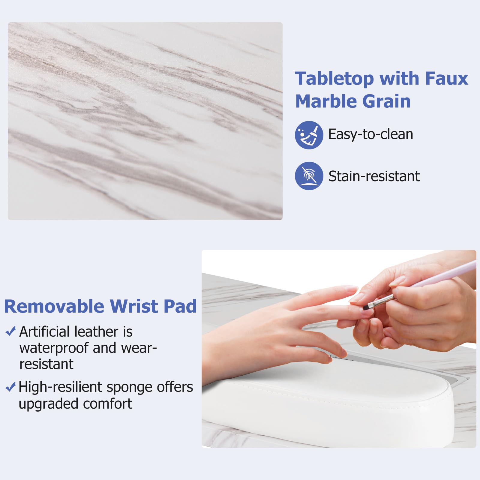 HOMASIS Mesa de manicura con aspiración y bolsa para aspiradora, mesa de manicura con ruedas, mesa de manicura portátil plegable con cojín de mano y bolsa de transporte, mesa de manicura móvil para