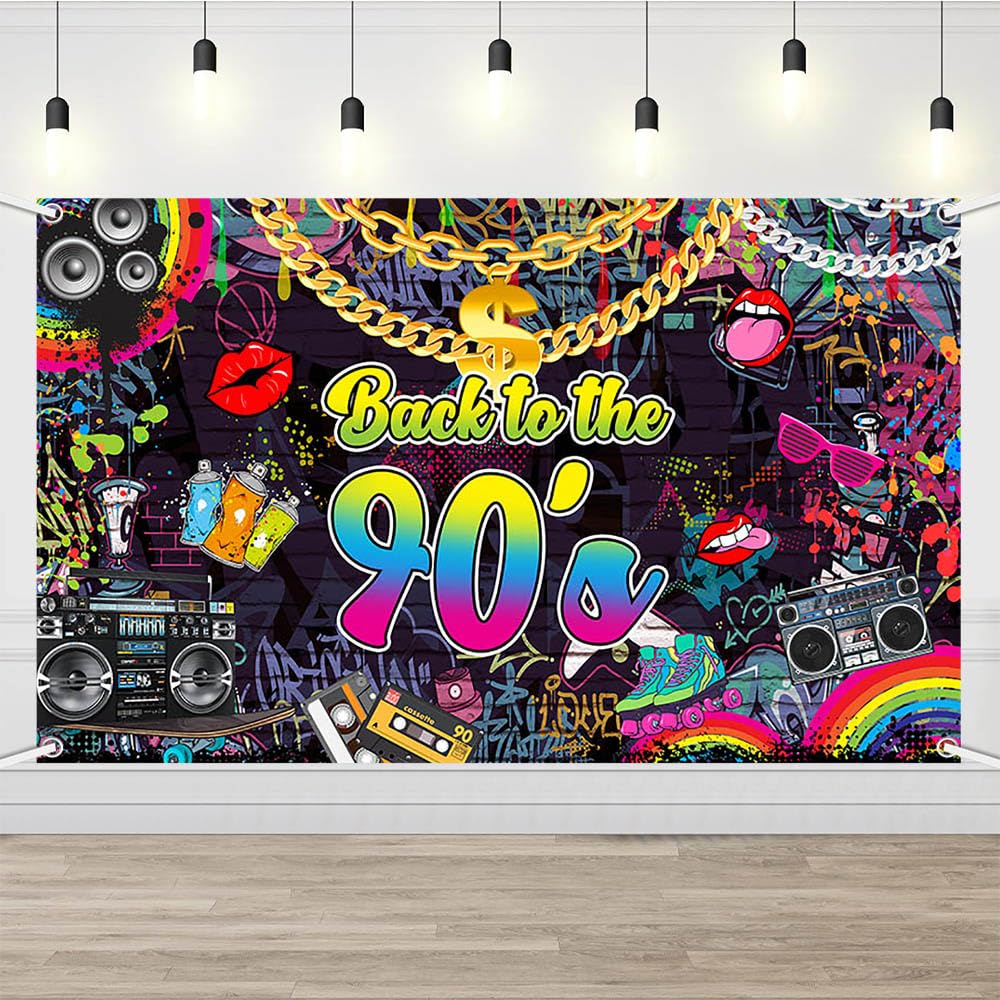 AIBIIN Back to The 90s Backdrop Retro Hip Hop Graffiti Wall Decoration Photography Background 90s Themed Birthday Party Banner Photo Booth Props