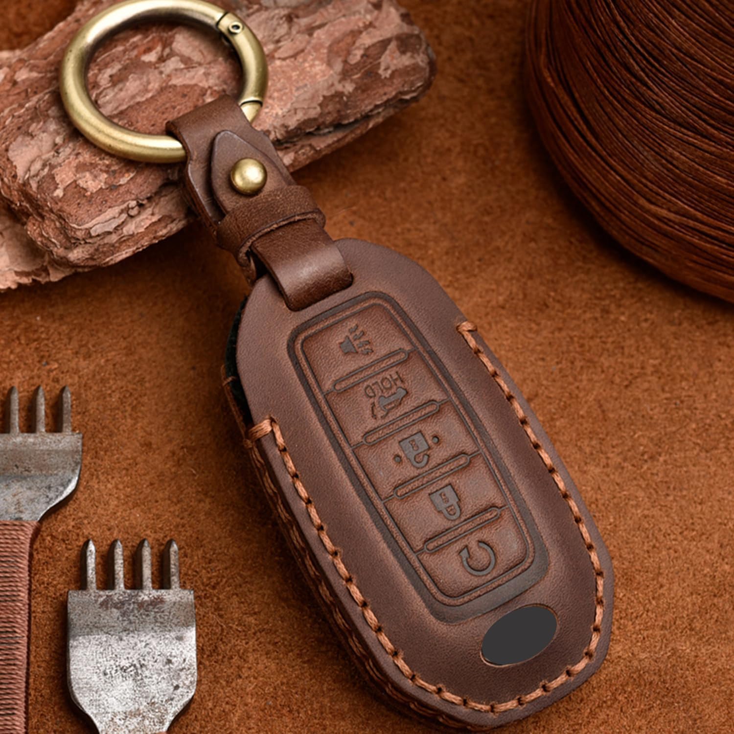 Genuine Leather Key Fob Case Cover Shell Fit for Infiniti QX60 QX50 18-21 5 Buttons