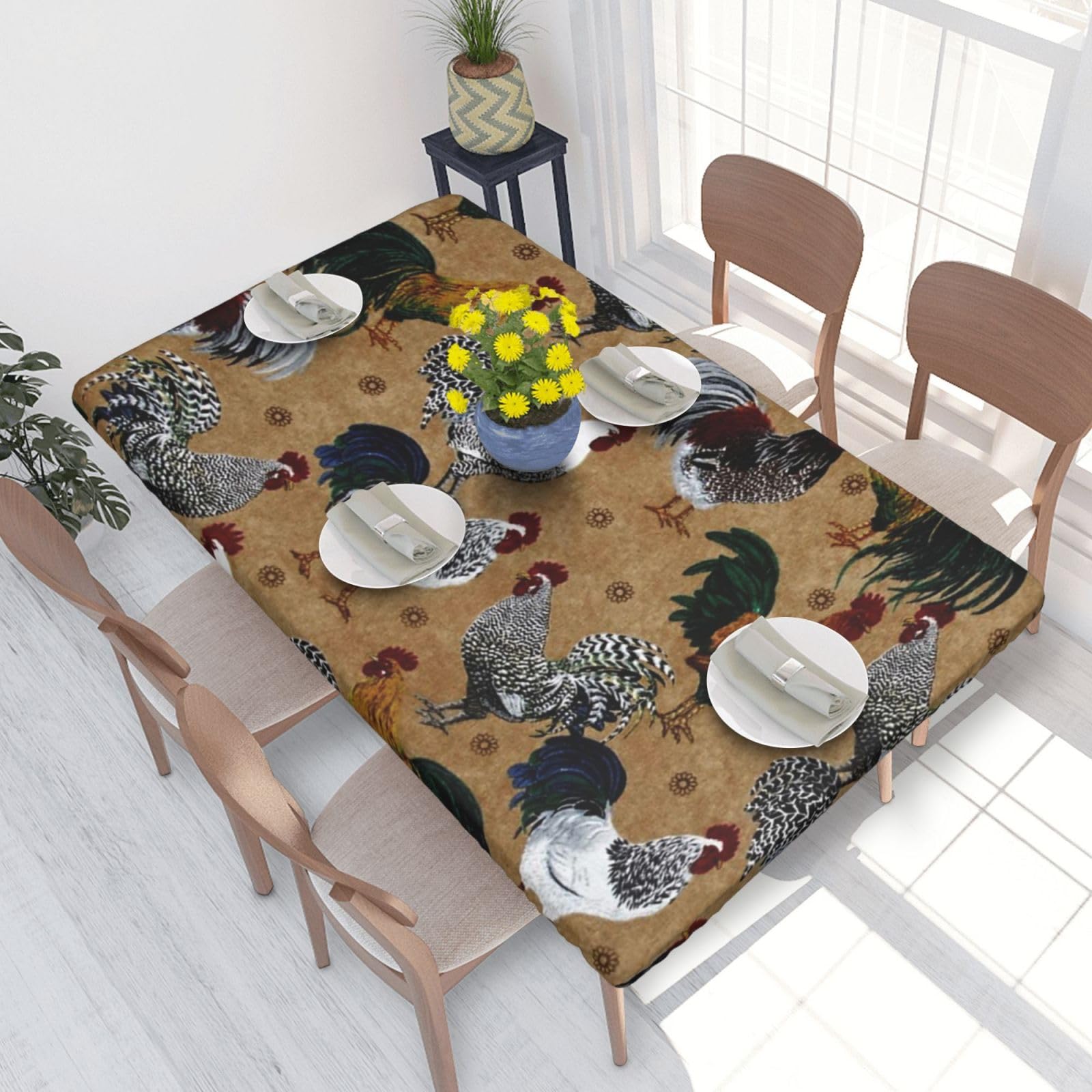 BNVSADC Rooster and Chicken Print Printed 4FT Tablecloth 122x76 CM Polyester Kitchen Water Resistant Table Cloth Dining Table Decoration Table Covers
