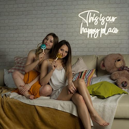 Miniatura 3 de NOSUN Letrero de neón con texto en inglés This is Our Happy Place para decoración de pared, regulable, luz blanca cálida, para dormitorio, aula,