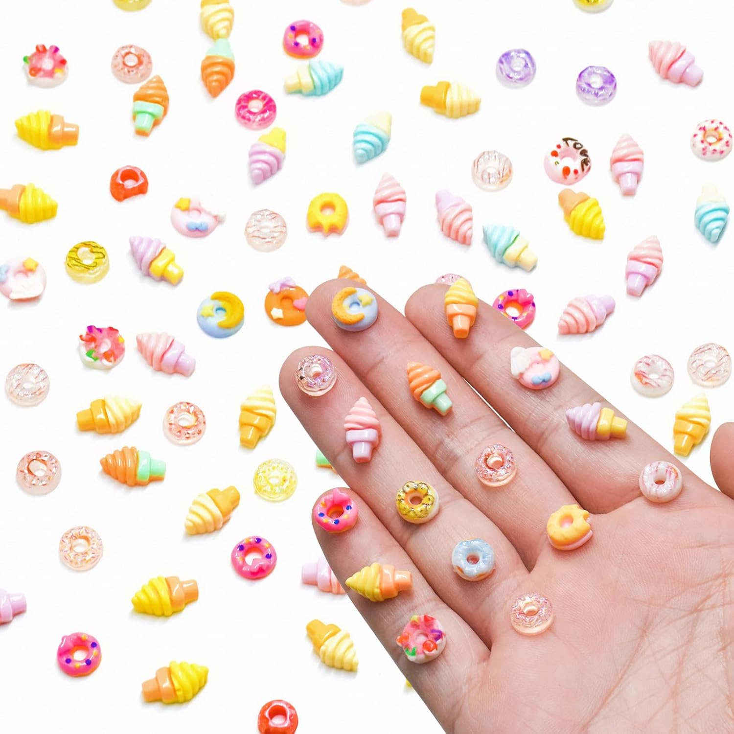 100 Pieces Mini Food for Crafts Dollhouse Mini Resin Dessert Ice Cream Donut Decor Miniature Food for Dollhouse Mini Kitchen Micro Landscaping Decoration