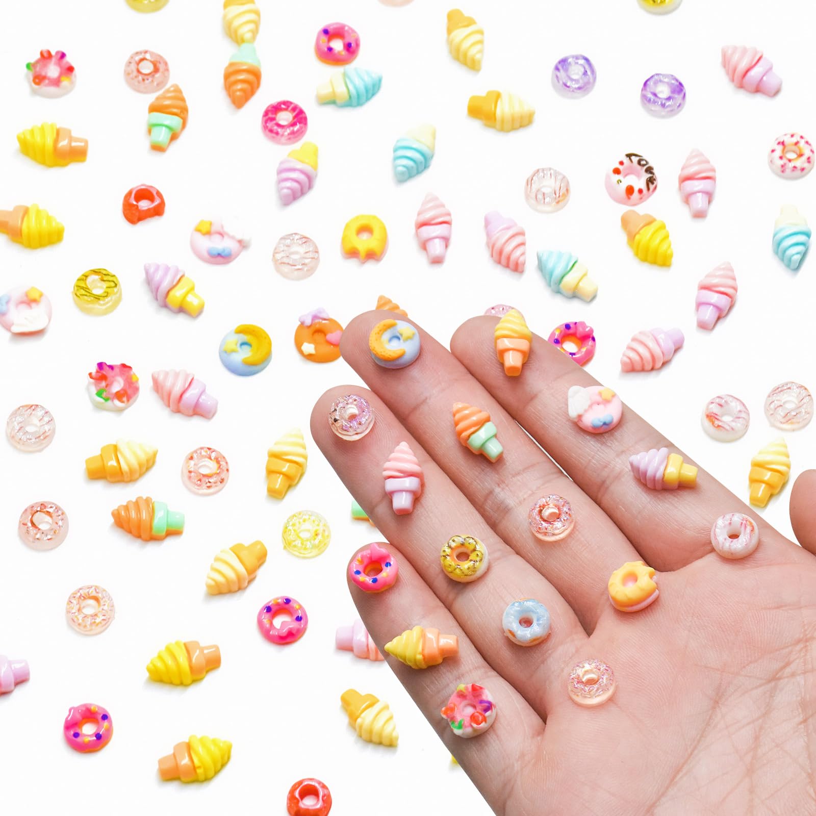 100 Pieces Mini Food for Crafts Dollhouse Mini Resin Dessert Ice Cream Donut Decor Miniature Food for Dollhouse Mini Kitchen Micro Landscaping Decoration — image 1