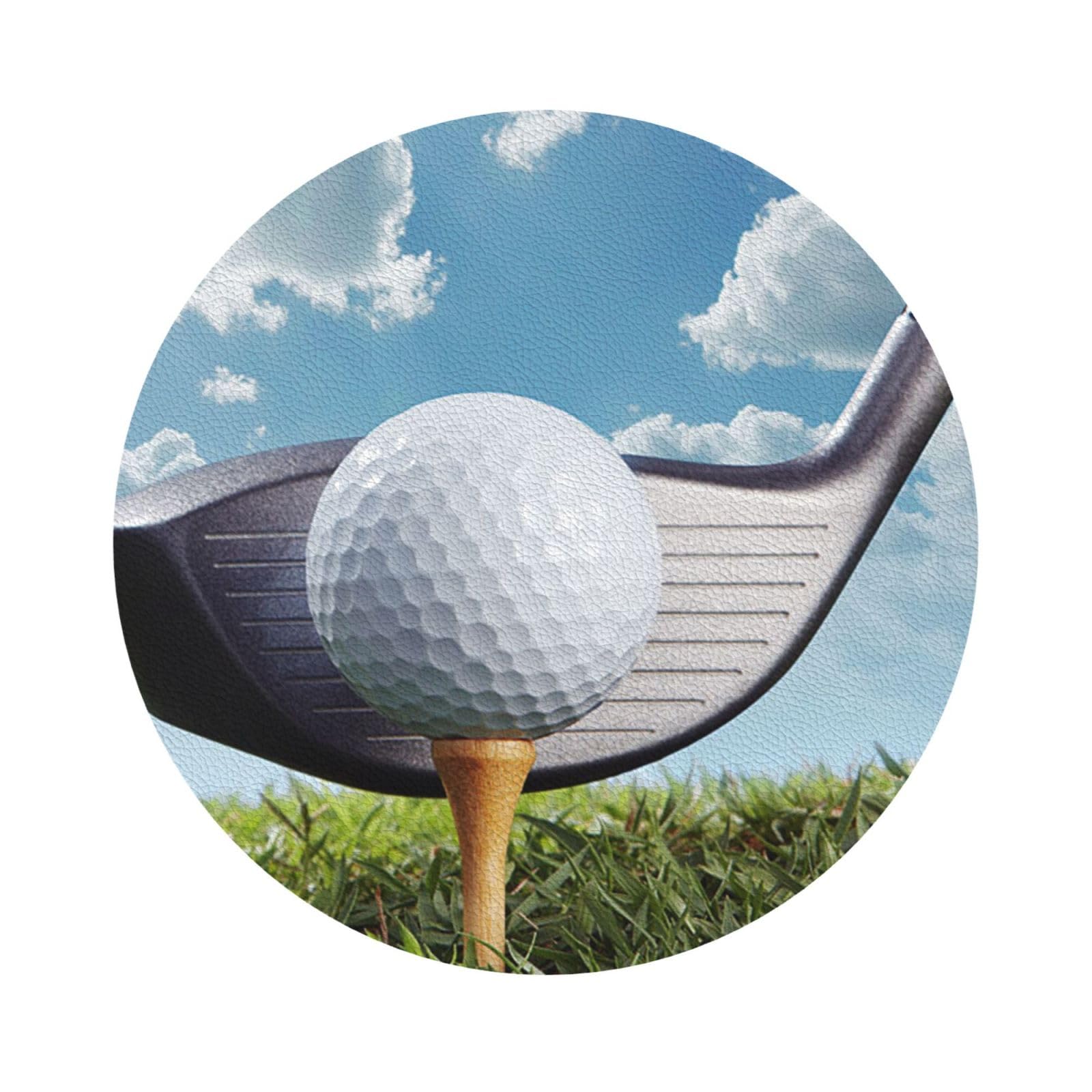 Golf Club PU Leather Coasters Set of 6 Round Drink Coasters