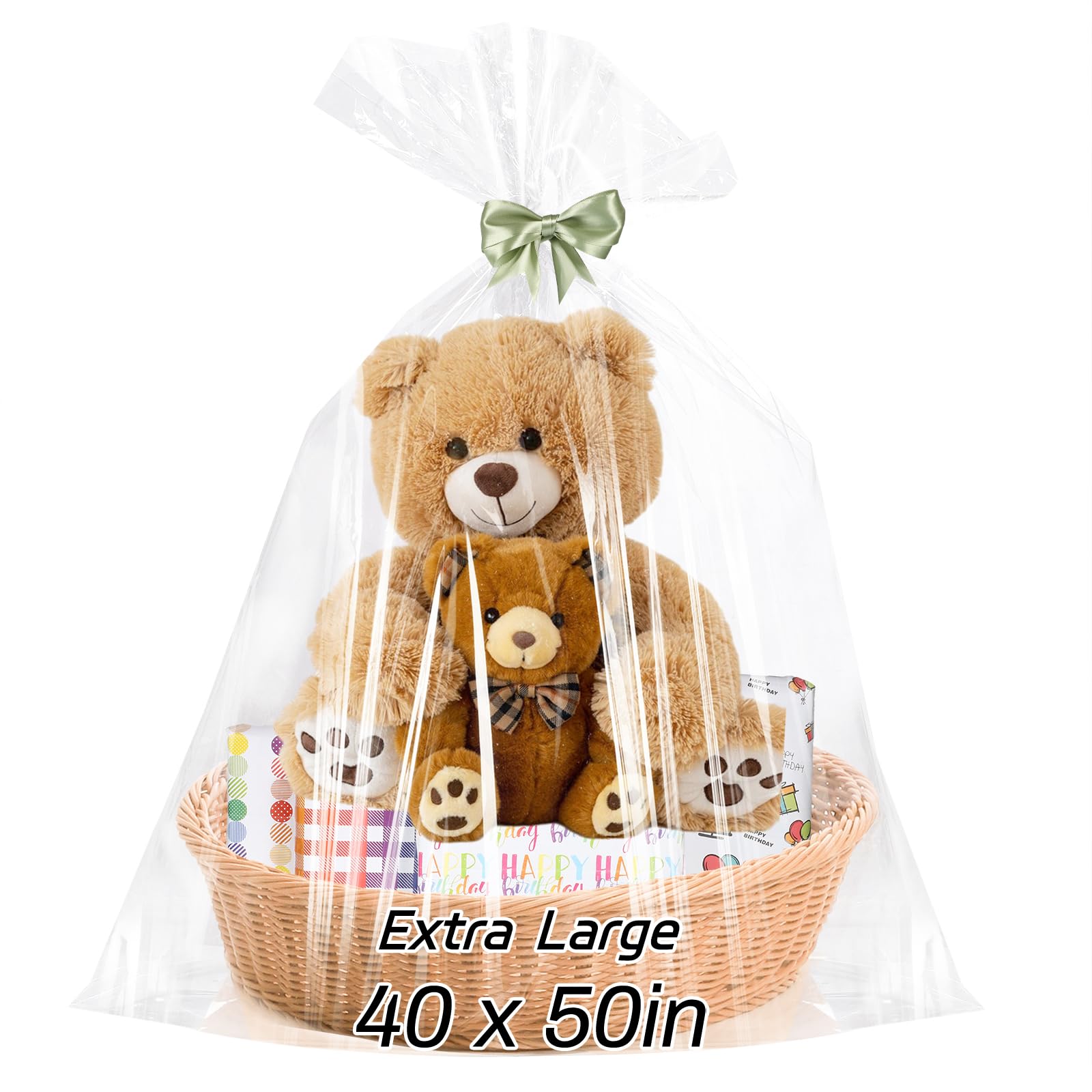 6PCS Extra Large Cellophane Gift Bags 40x50 Inch Christmas Clear Cellophane Wrap Storage Bags for Gift Baskets Baby Bridal Shower Wedding Party Favor Birthday Candy 2.5 Mil Thick