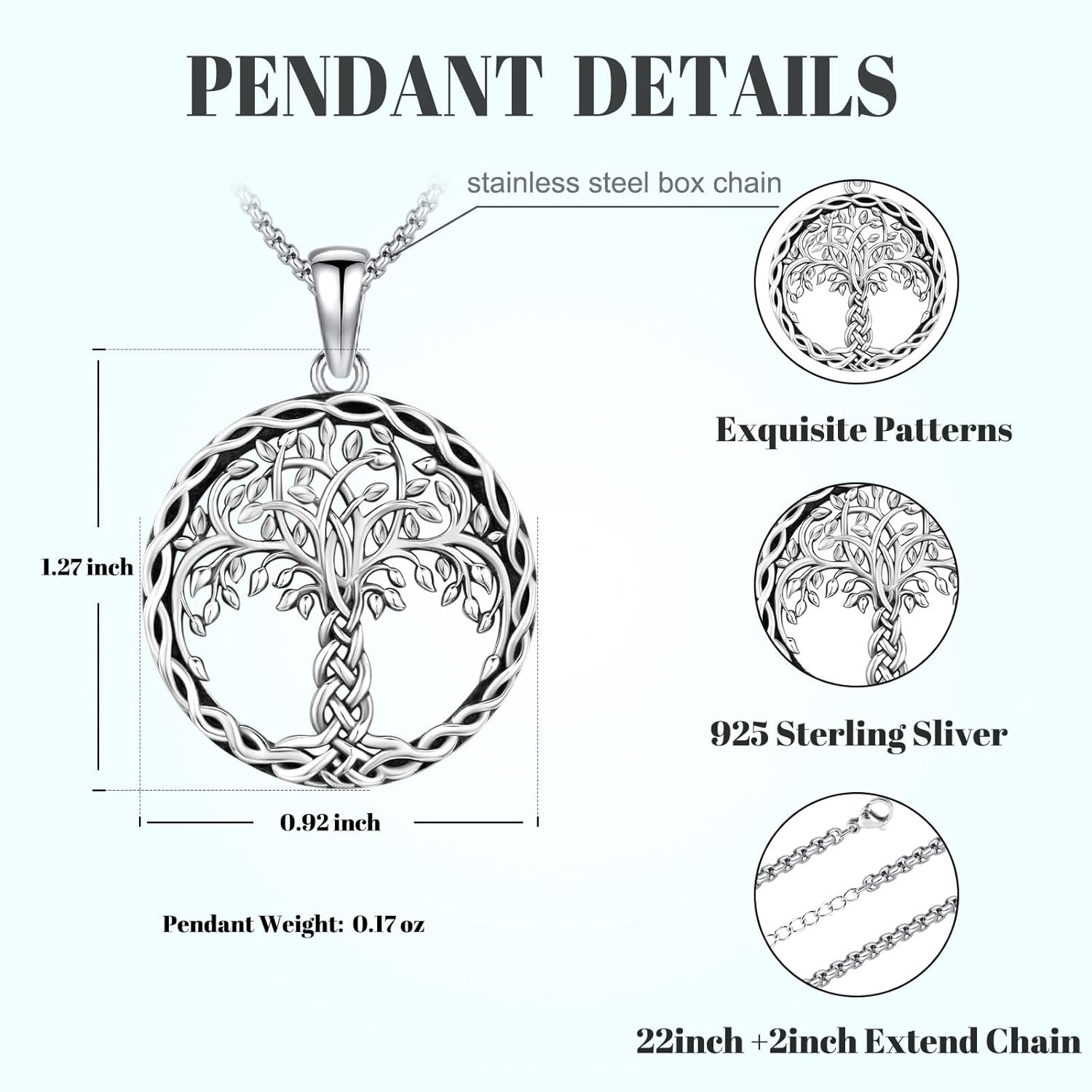 Tree of Life Necklace Tree of Life Pendant 925 Sterling Silver Abalone Shell Opal Malachite Turquoise Moonstone Crystal Necklace Celtic Knot Family Tree Jewelry for Men Women Fathers Day - Image 2