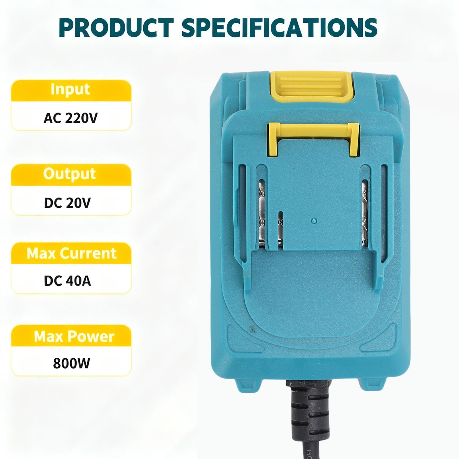 Annadue Konwerter Zasilania AC 220 V na DC 20 V, Adapter Narzędziowy do Akumulatora Litowo-jonowego z inteligentną ochroną antypoślizgową, Bezprzewodowy Konwerter Elektronarzędzi AC na DC do