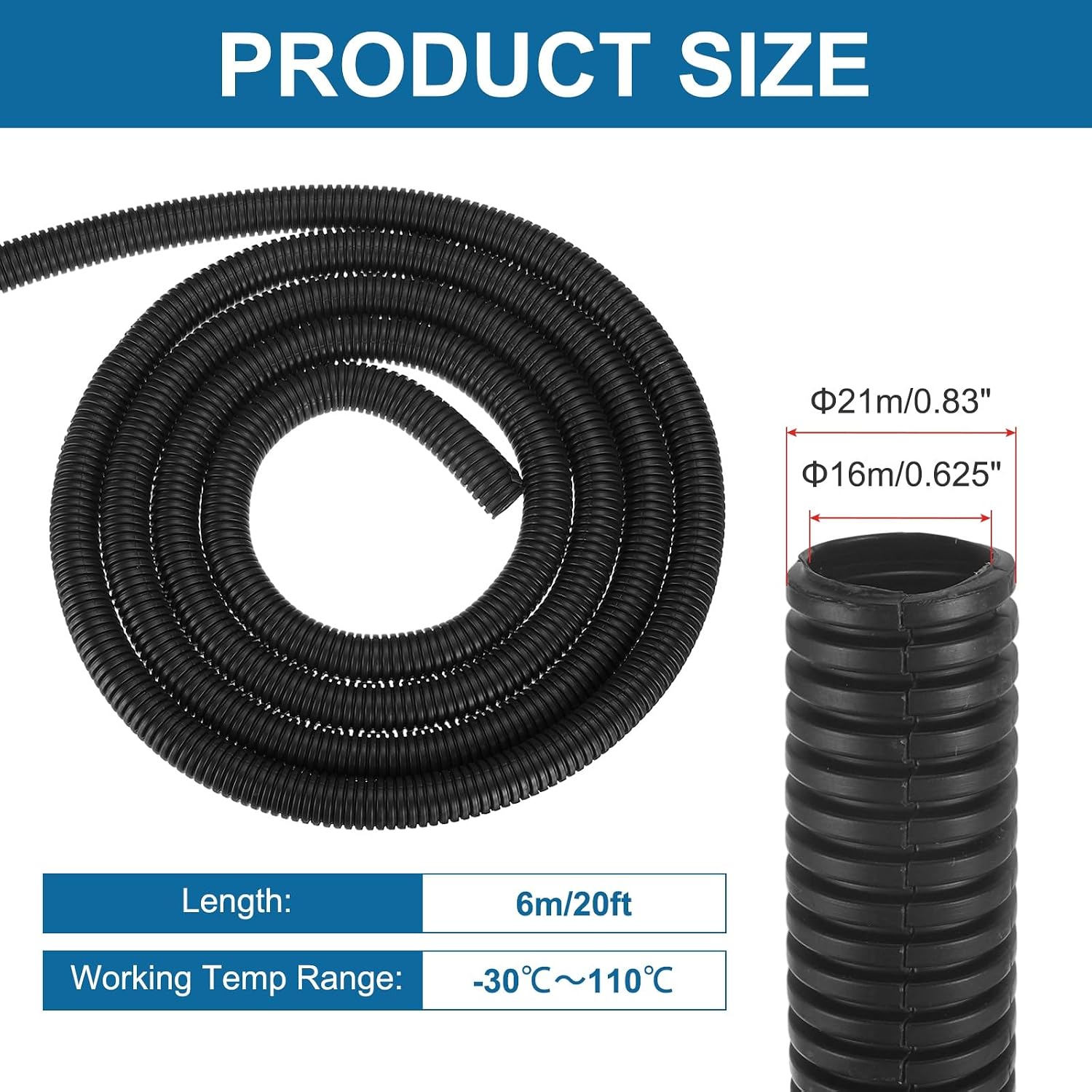 MECCANIXITY 5/8 Inch 20ft Split Wire Loom Tubing, Flexible Cord Protectors with Installation Tool Cable Management Sleeve Conduits Cover for Office Home Electrical Automotive Wires, Black