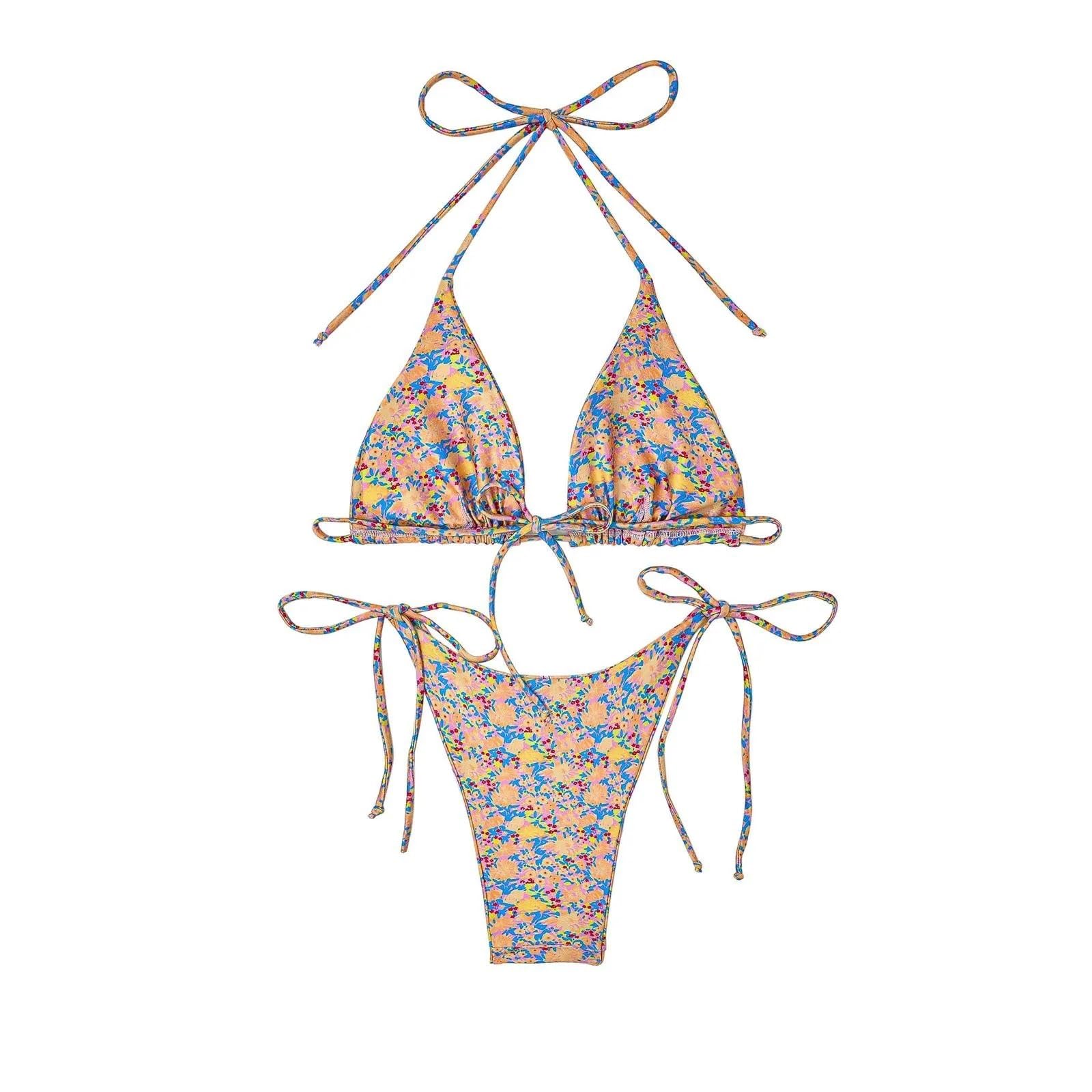 Bikini Set Costume da Bagno Slim Strap Bikini Beach Sexy Costume da Bagno Due Pezzi da Donna con Lacci Laterali per Donna