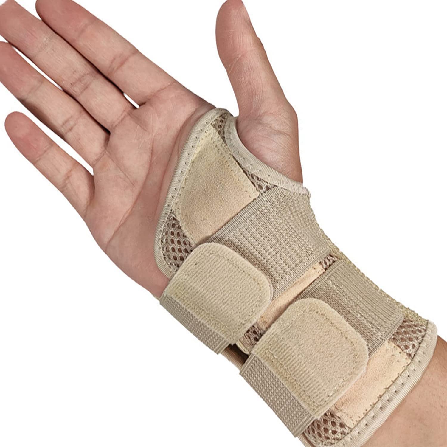 New Carpal Tunnel Wrist Support Brace With 2 Metal Splint Right Hand for Men Women Wrist Splint Stabilizer Hand Support Help Relieve Carpal Tunnel Pain Arthritis Tendonitis RSI Sprained (Beige-L)