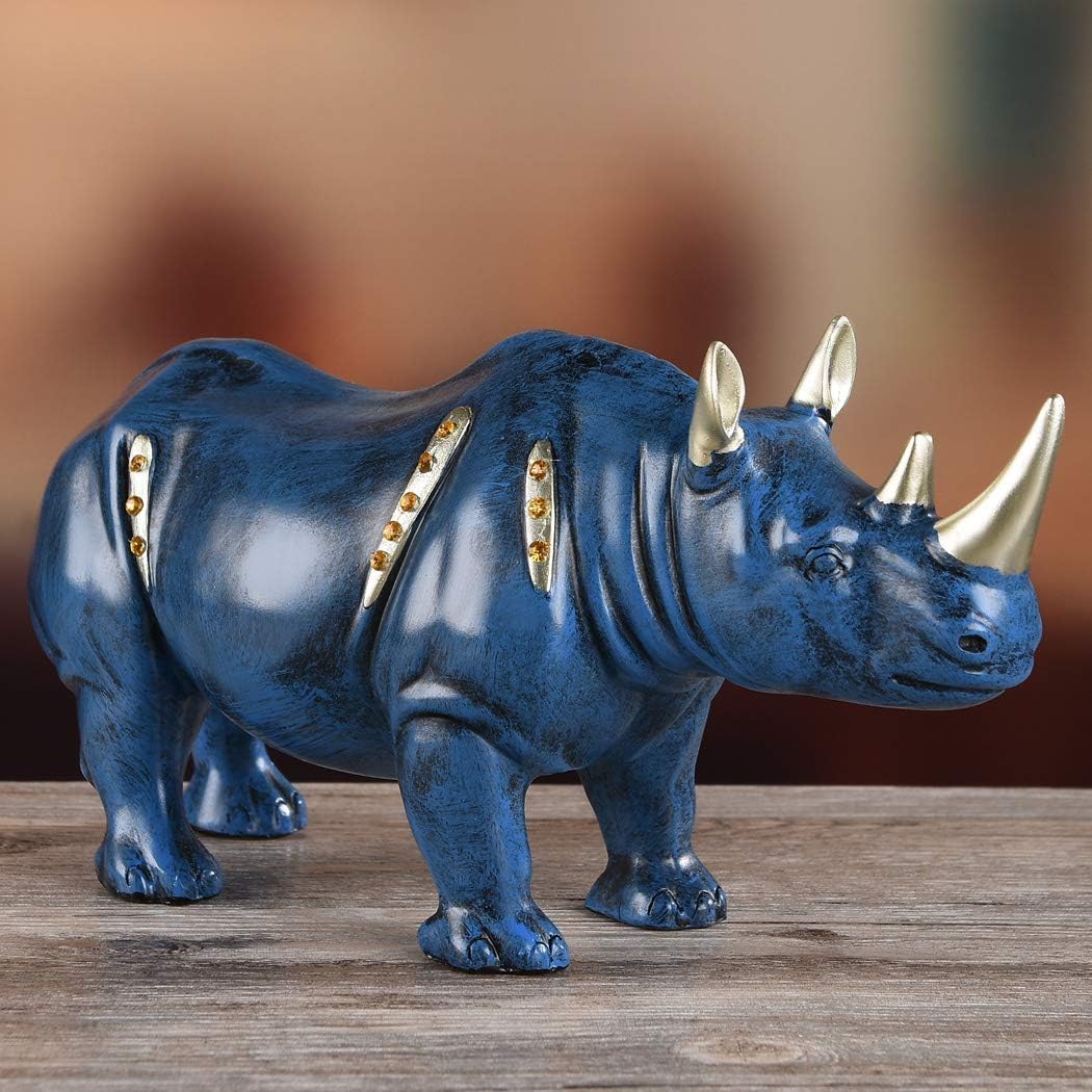 Resin Rhinoceros Statue, Wildlife Rino Animal Figurine, Blue,10.6in(L) image 4