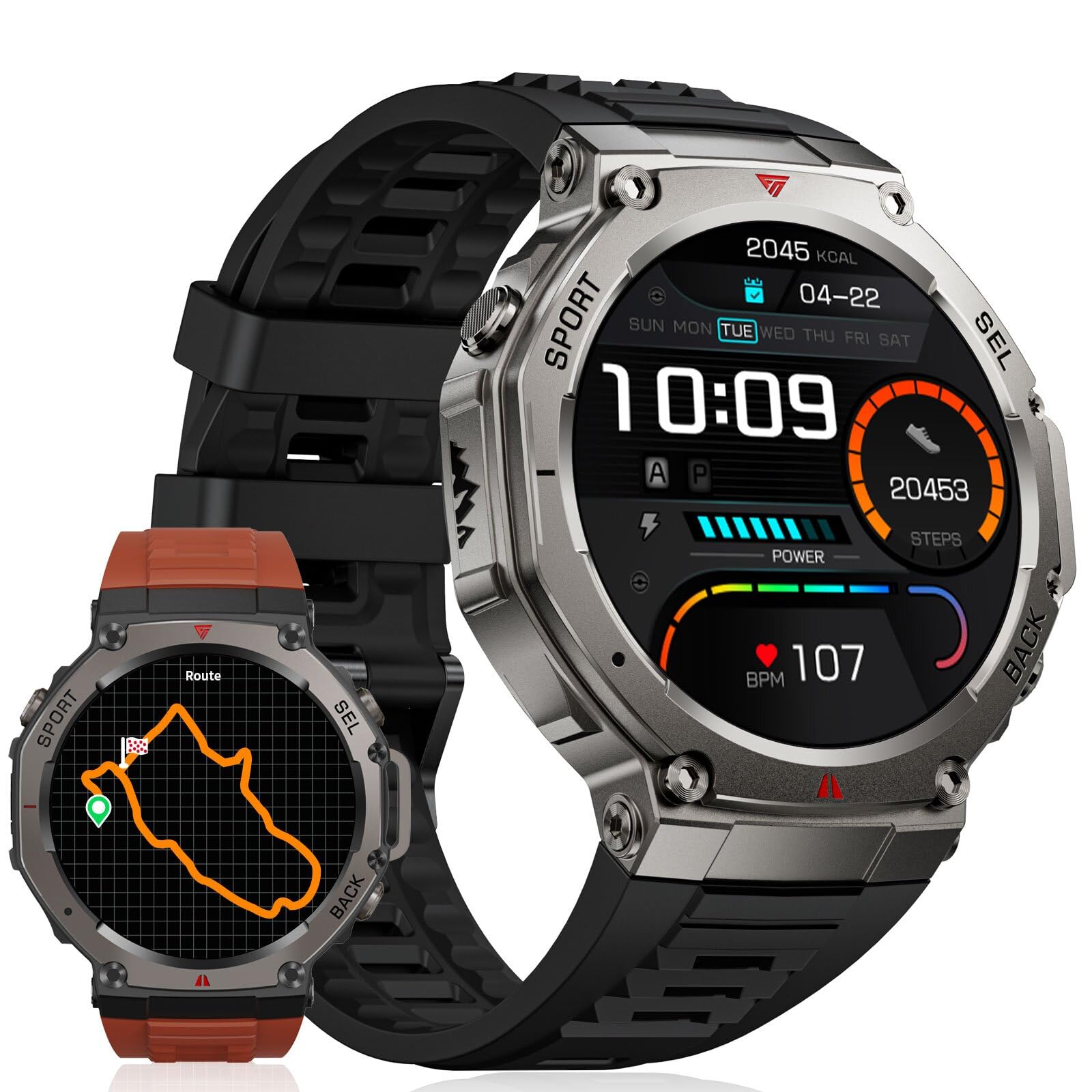 DM3 GPS Reloj Inteligente Hombre, 1.43"Amoled Smartwatch Hombre para Android iOS, con Frecuencia Cardíaca, SpO2, Monitor de Sueño, 500 mAh Batería, 70 Modos Deportivos, Llamadas Bluetooth, Azul Gris