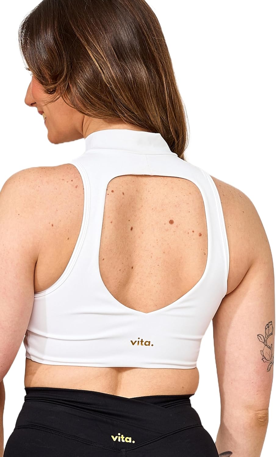 Vita Alana Mock Neck Bra | Women's Cutout High Neck Tank Top Workout Sports Bras Fitness Padded Training Gym Bra Yoga Crop