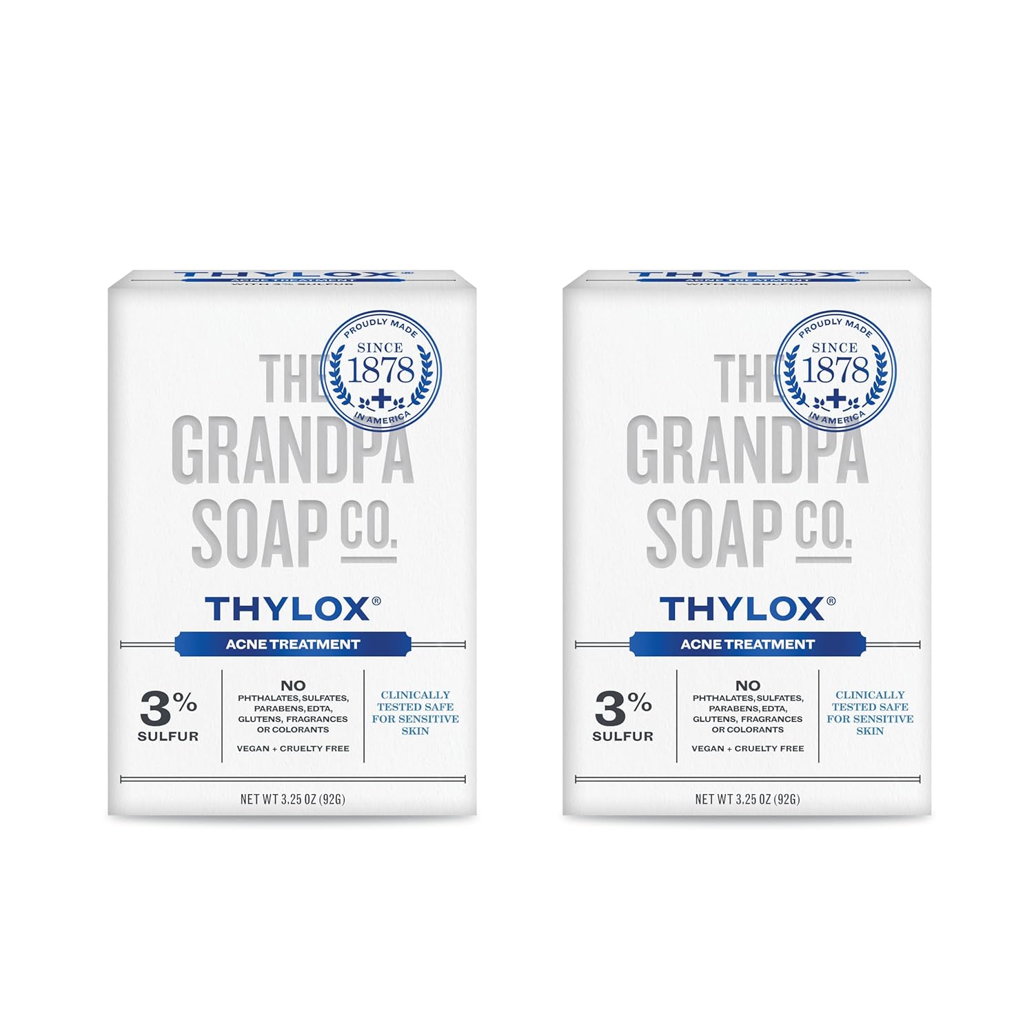 The Grandpa Soap Co. Thylox Acne Treatment Bar Soap – With 3% Natural Sulfur – Prevents and Eliminates breakouts – For Acne Prone Skin – Safe for Sensitive Skin – 3.25 Ounces (Pack of 2)
