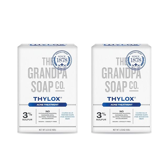The Grandpa Soap Co Thylox Acne Treatment Bar Soap - With 3 Natural Sulfur - Prevents and Eliminates