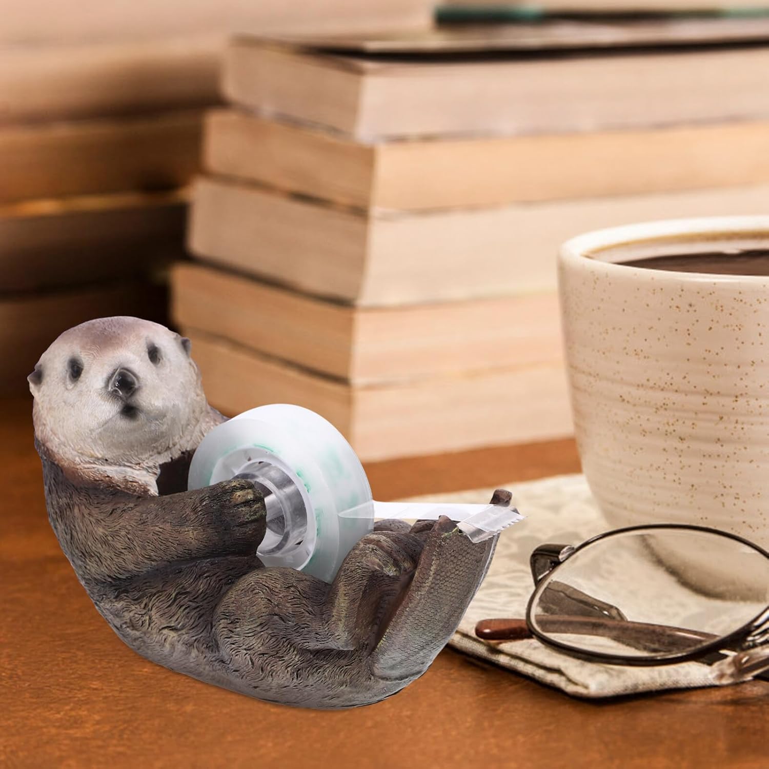 EXCEART Otter Tape Dispensers, Animal Desk Tape Dispenser Cartoon Tape Holders Cute Tape Cutters Dispenser for Home Office Stationery Desk Organizer Supplies